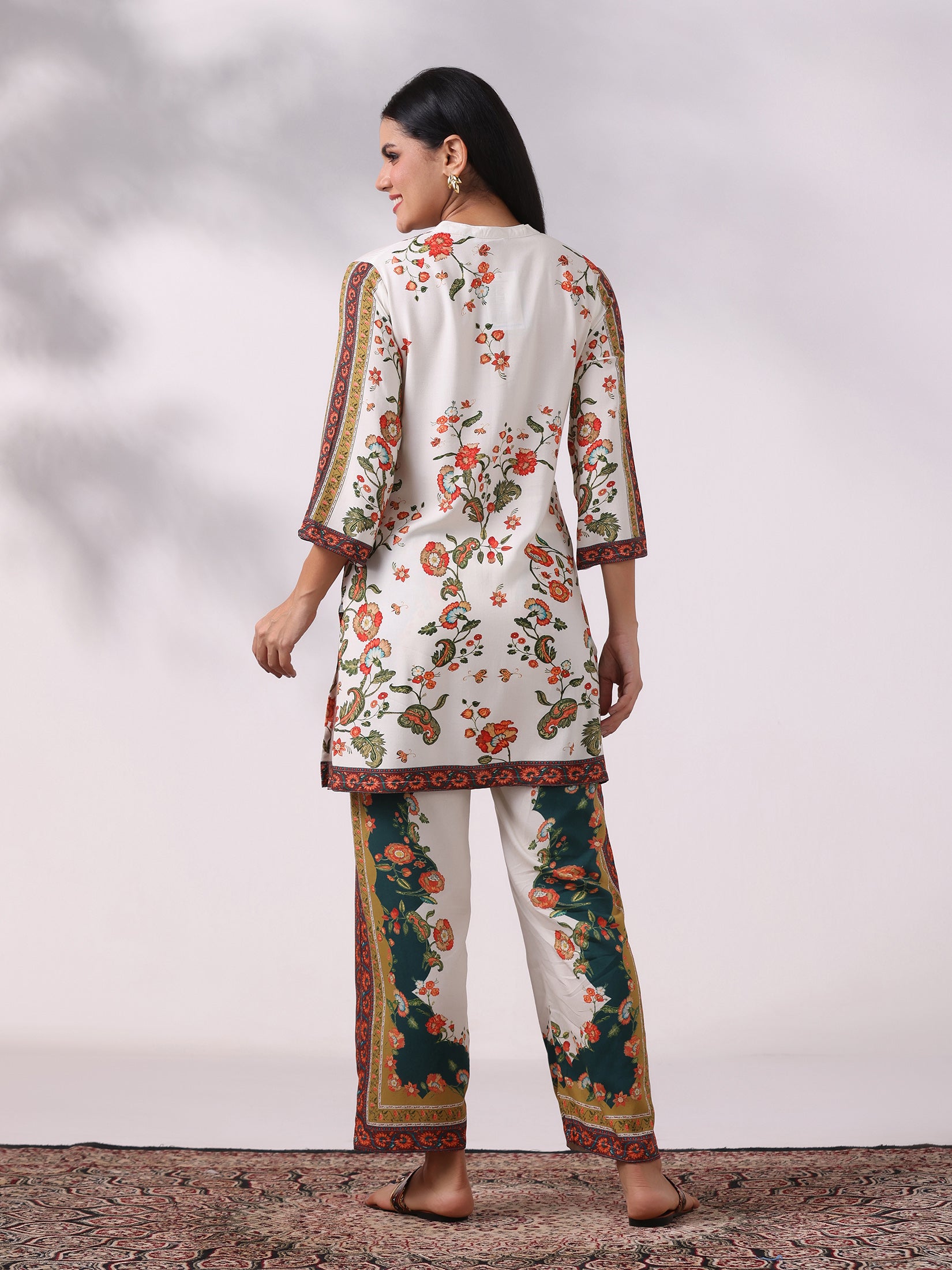 Women Liva Off White Printed Co-Ord Set