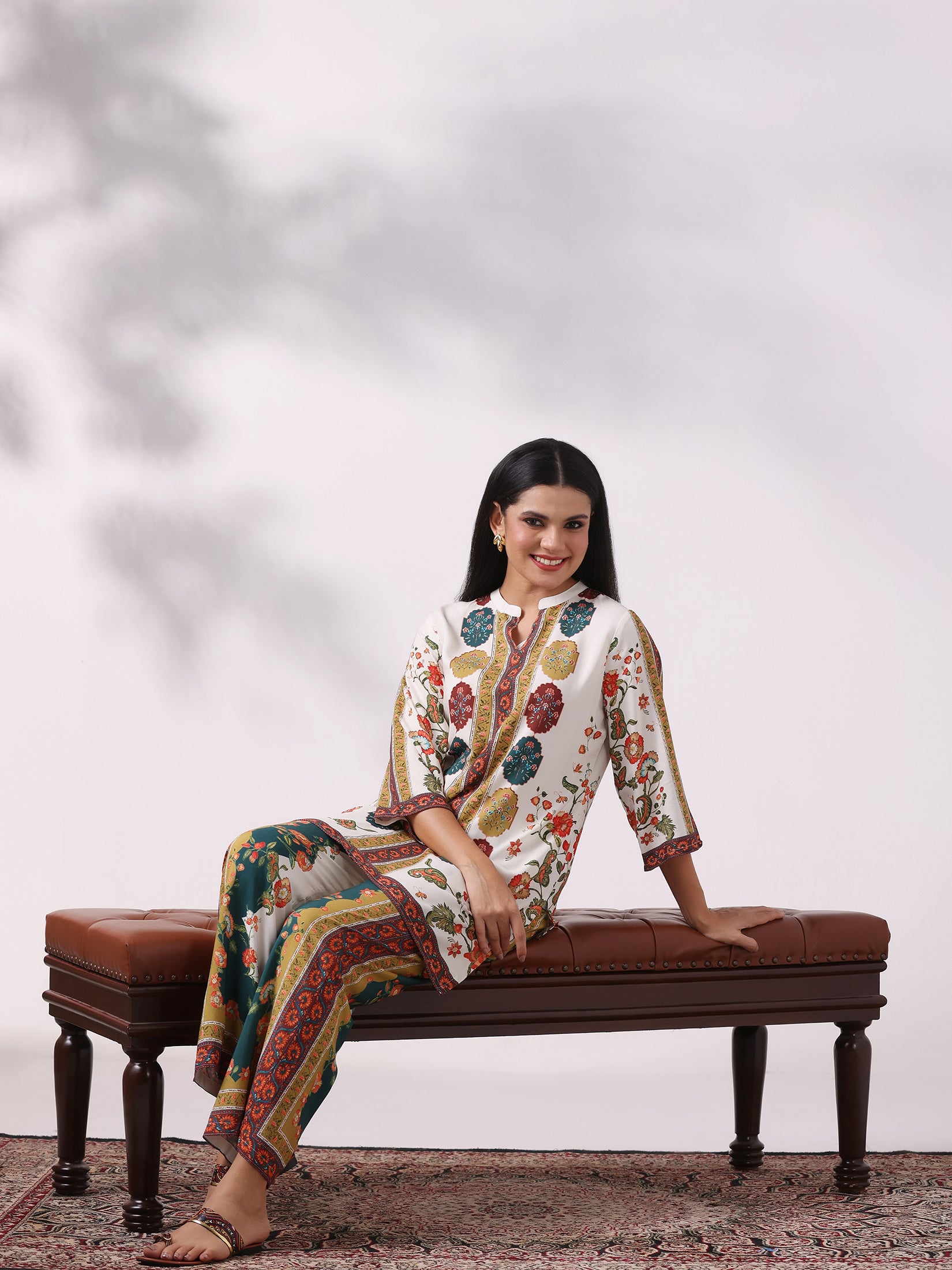 Women Liva Off White Printed Co-Ord Set