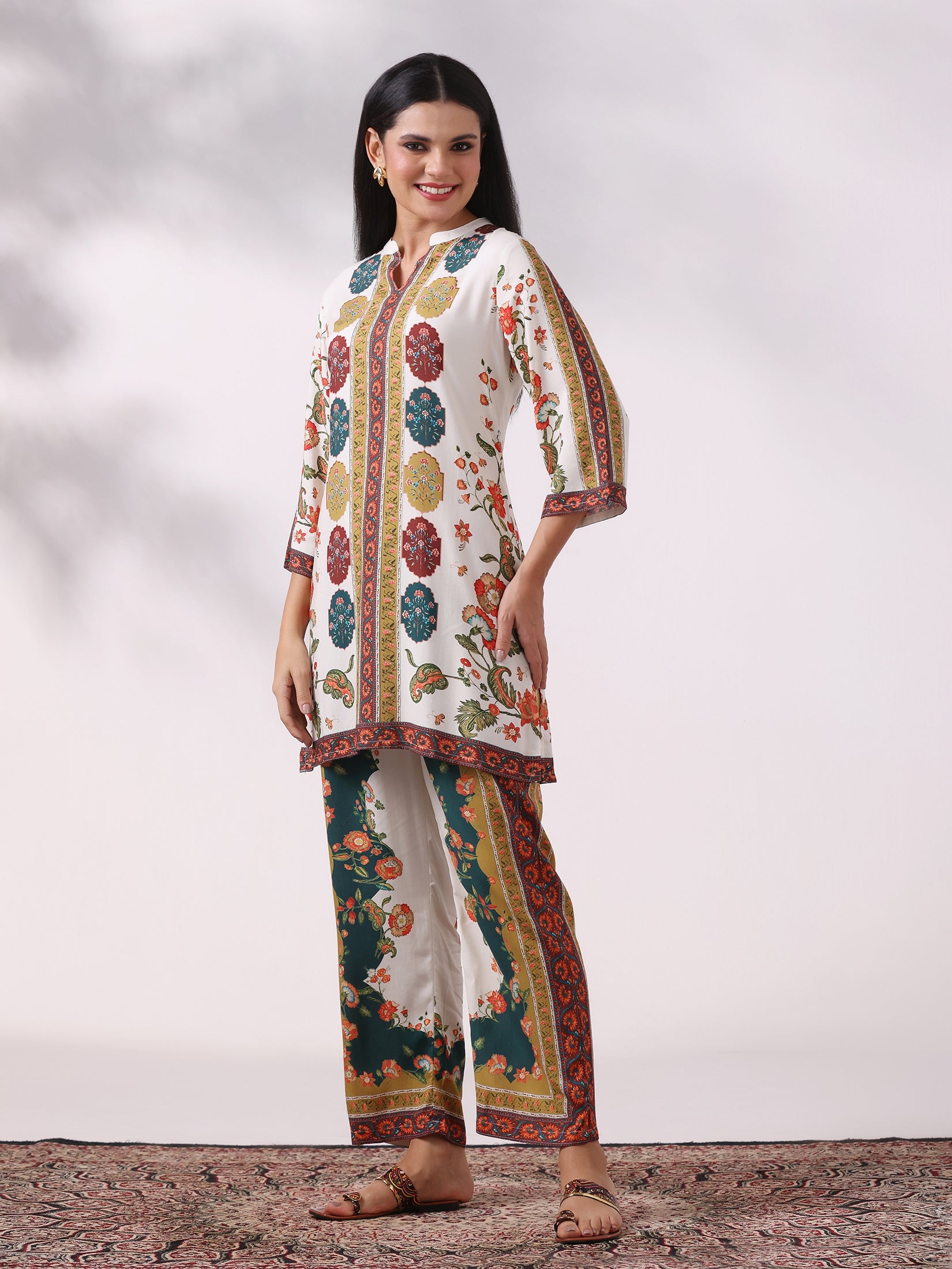 Women Liva Off White Printed Co-Ord Set