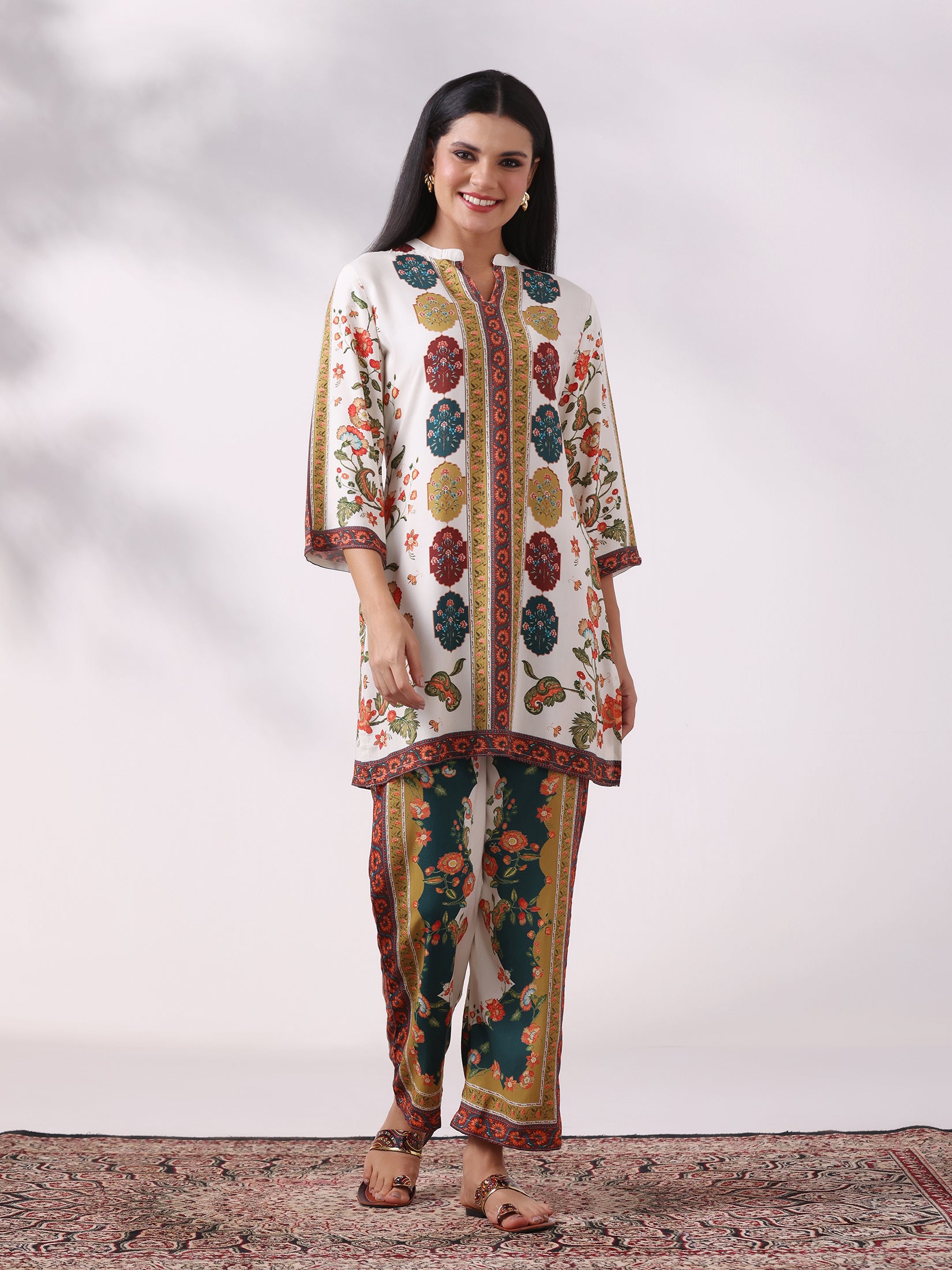 Women Liva Off White Printed Co-Ord Set