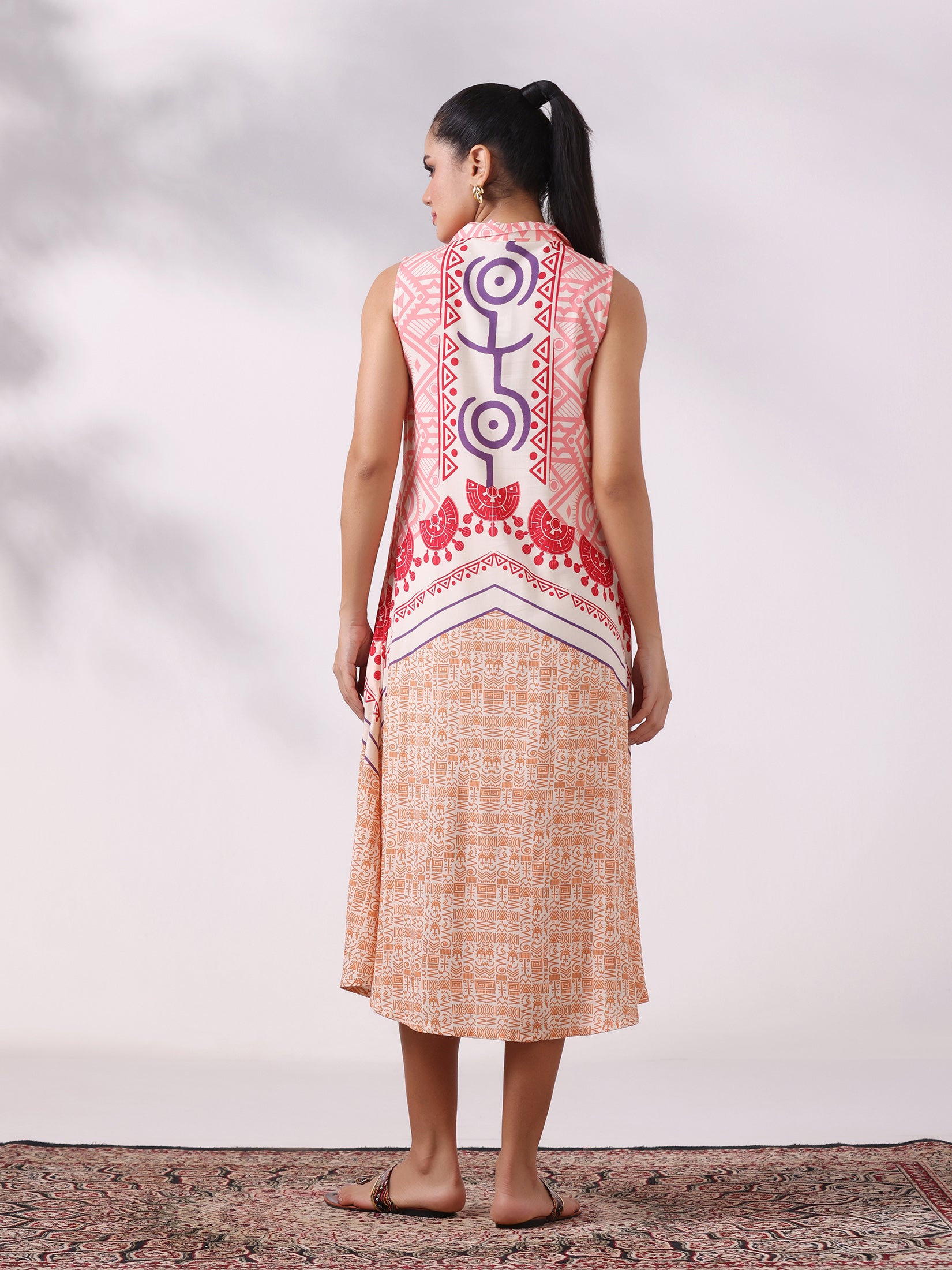 Women Liva Peach Multi Printed Dress