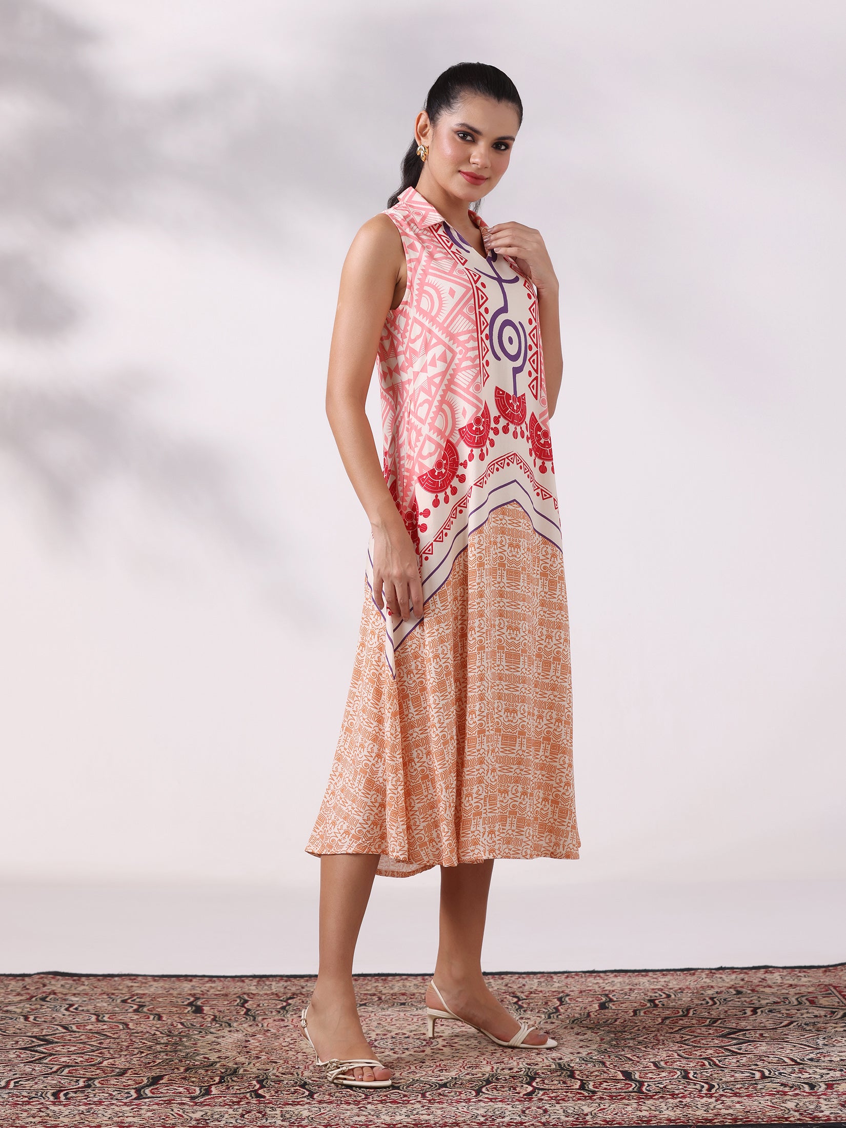 Women Liva Peach Multi Printed Dress