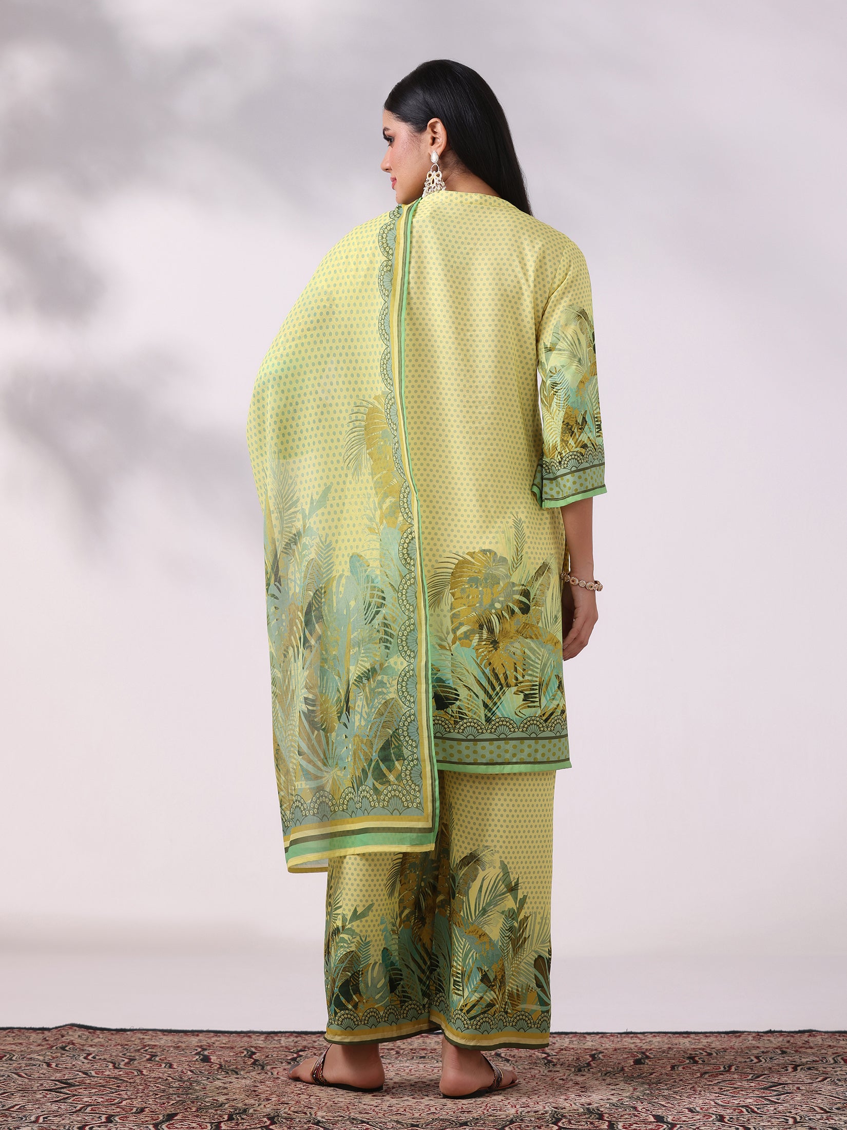 Women Liva Yellow Printed Kurta Comfort Pant Dupatta