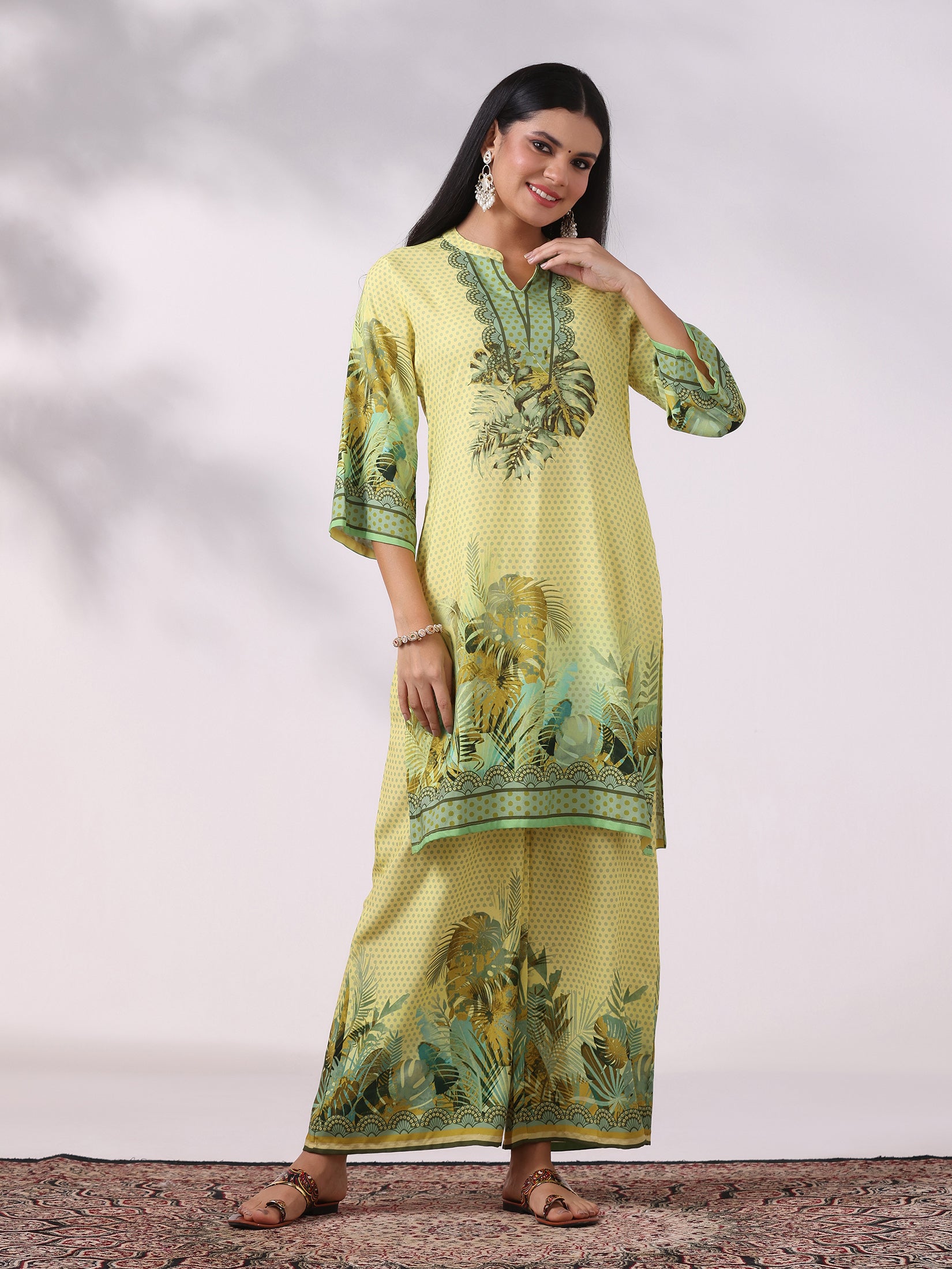 Women Liva Yellow Printed Kurta Comfort Pant Dupatta