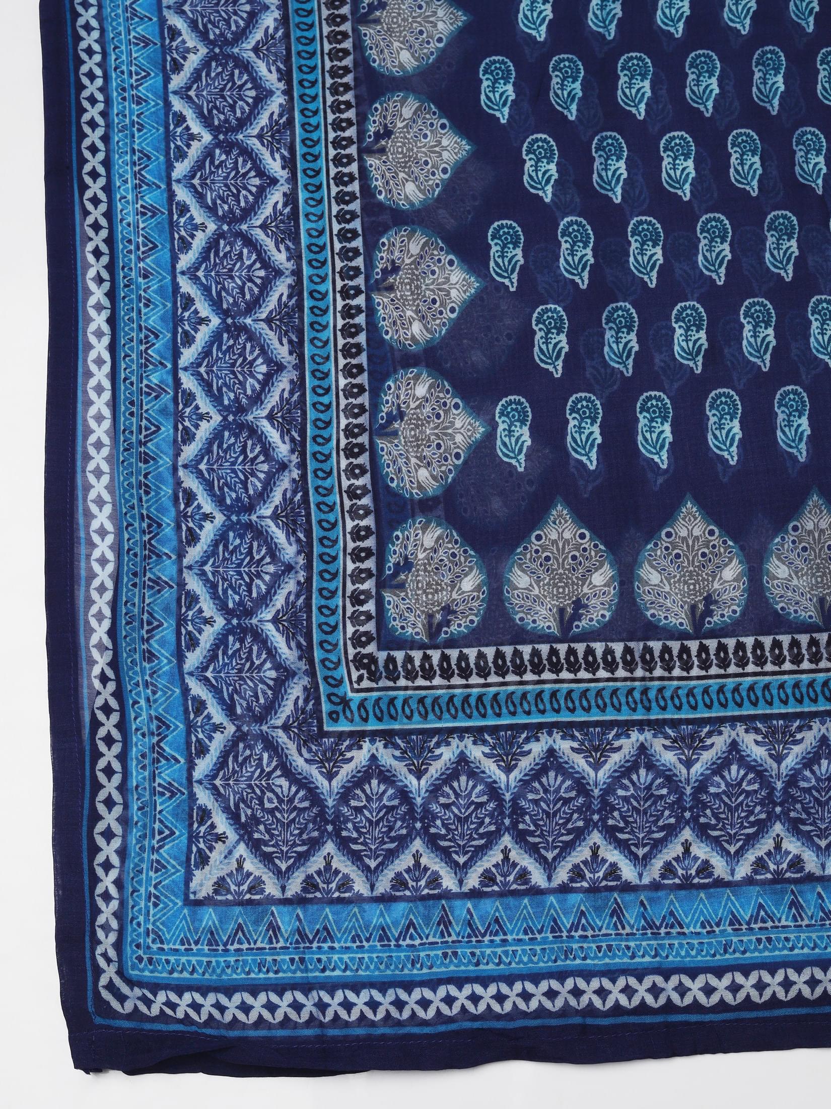 Women Liva Blue Printed Kurta Comfort Pant Dupatta.