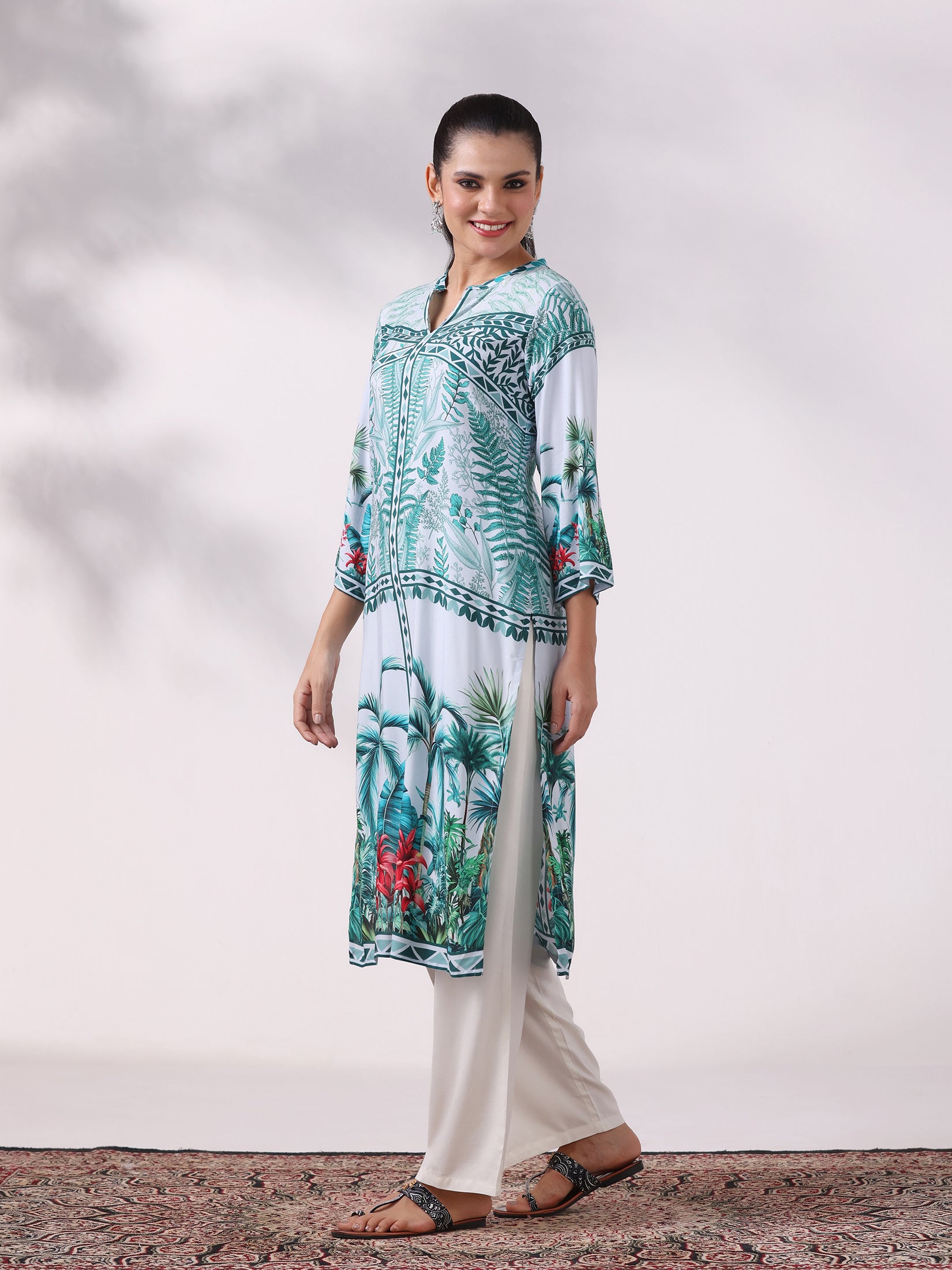 Women Liva Green Printed Kurta