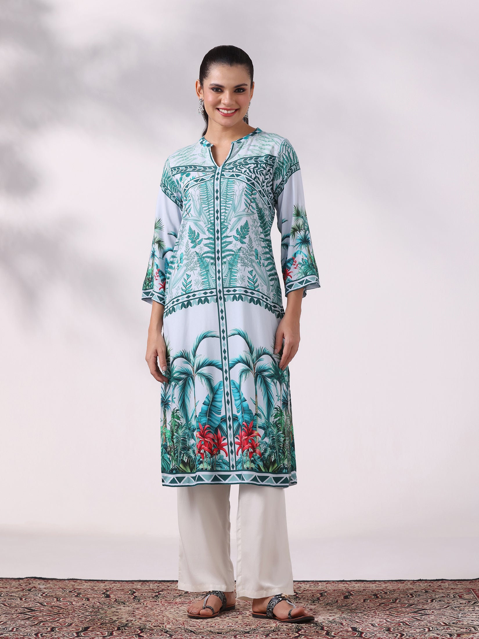 Women Liva Green Printed Kurta