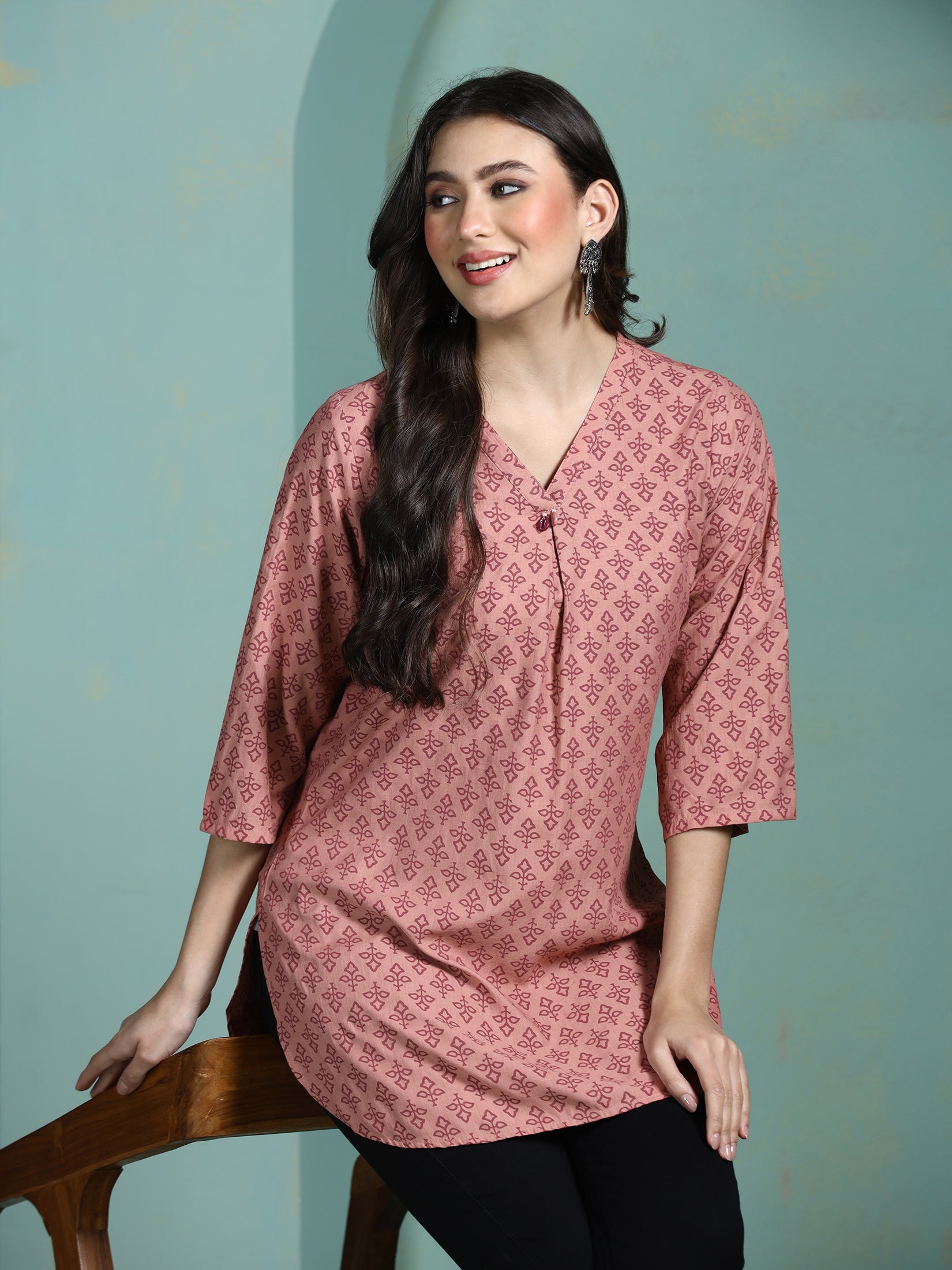 Women Liva Pink Printed Tunic