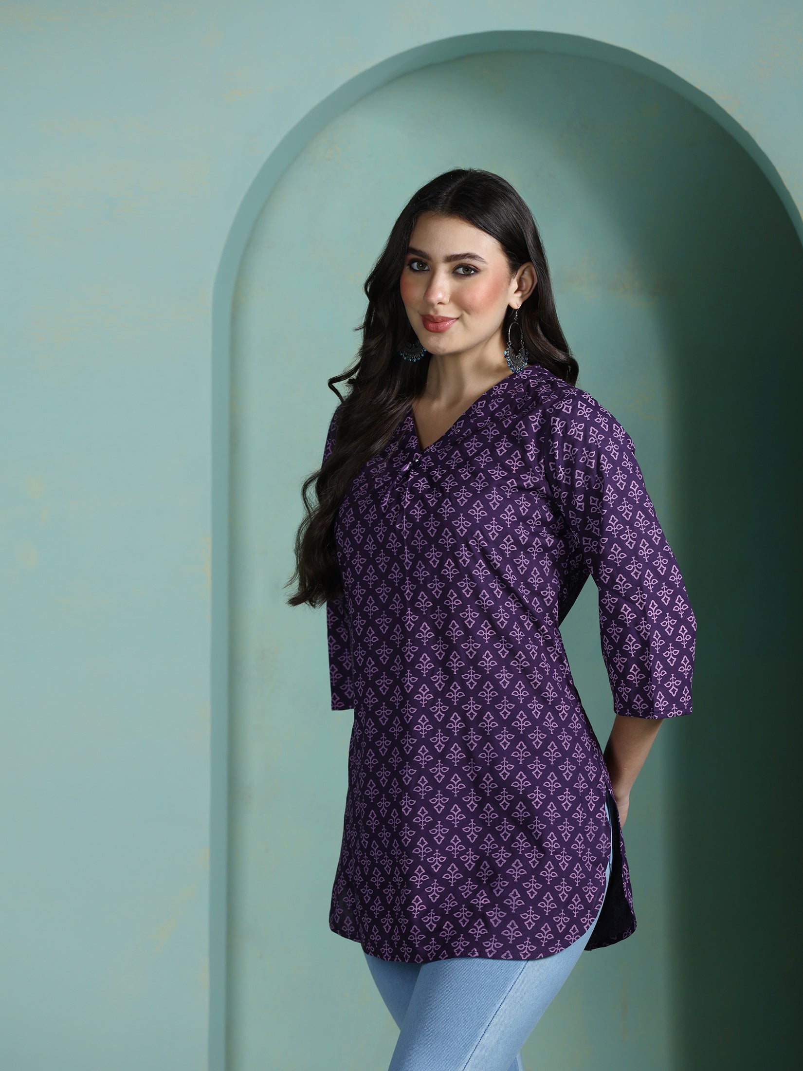 Women Liva Purple Printed Tunic