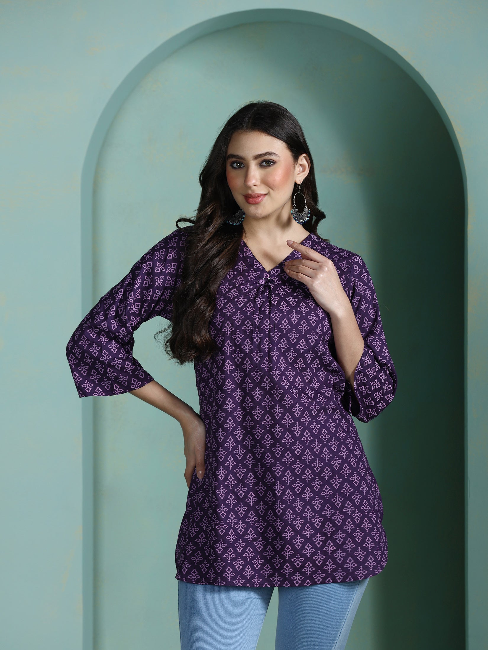 Women Liva Purple Printed Tunic