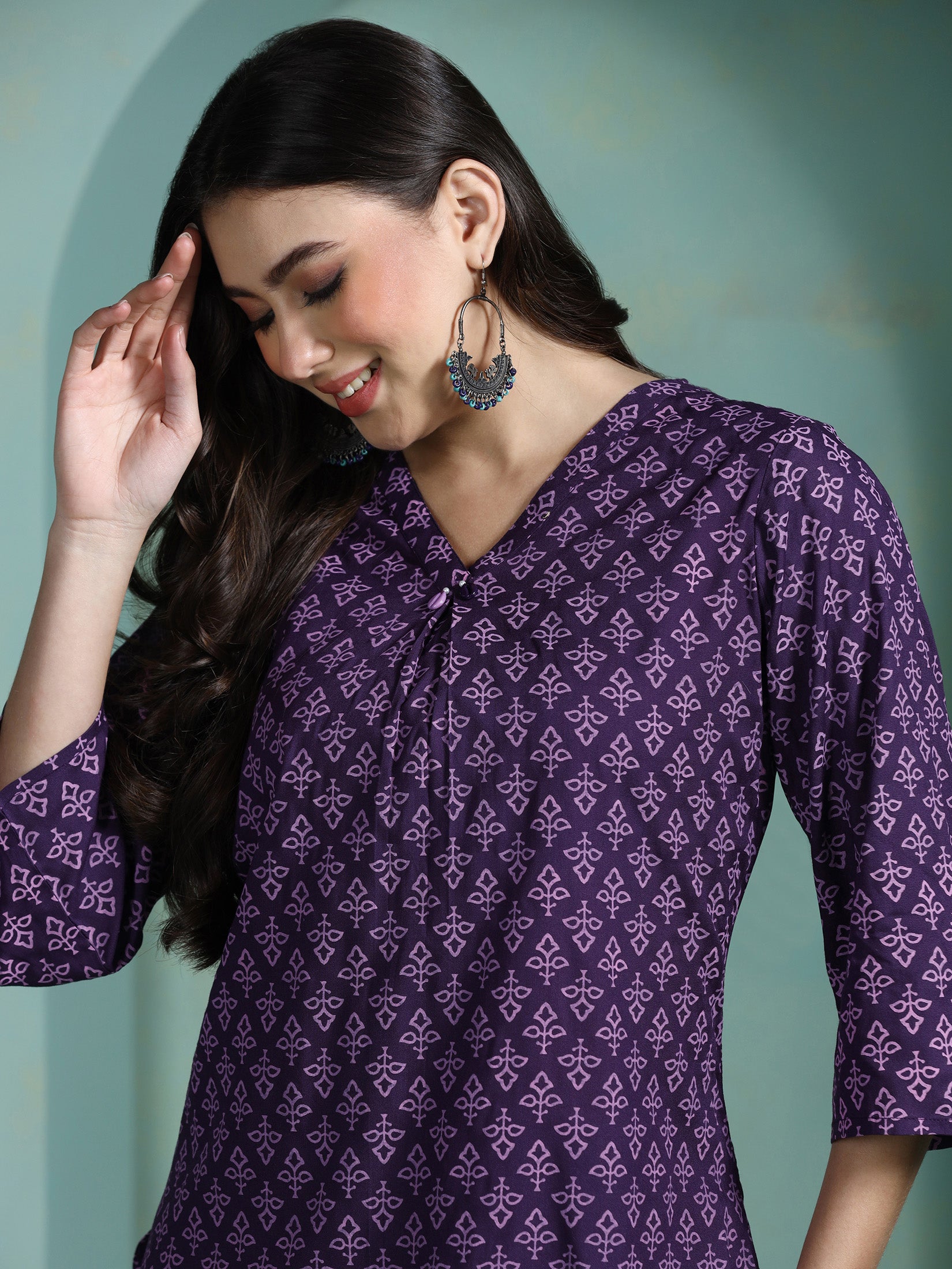 Women Liva Purple Printed Tunic