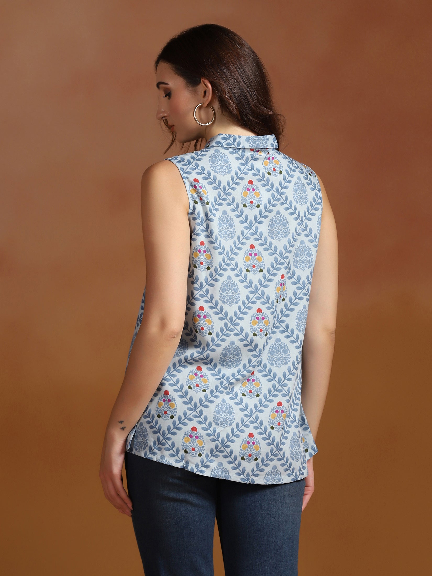 Women Liva Blue Printed Tunic