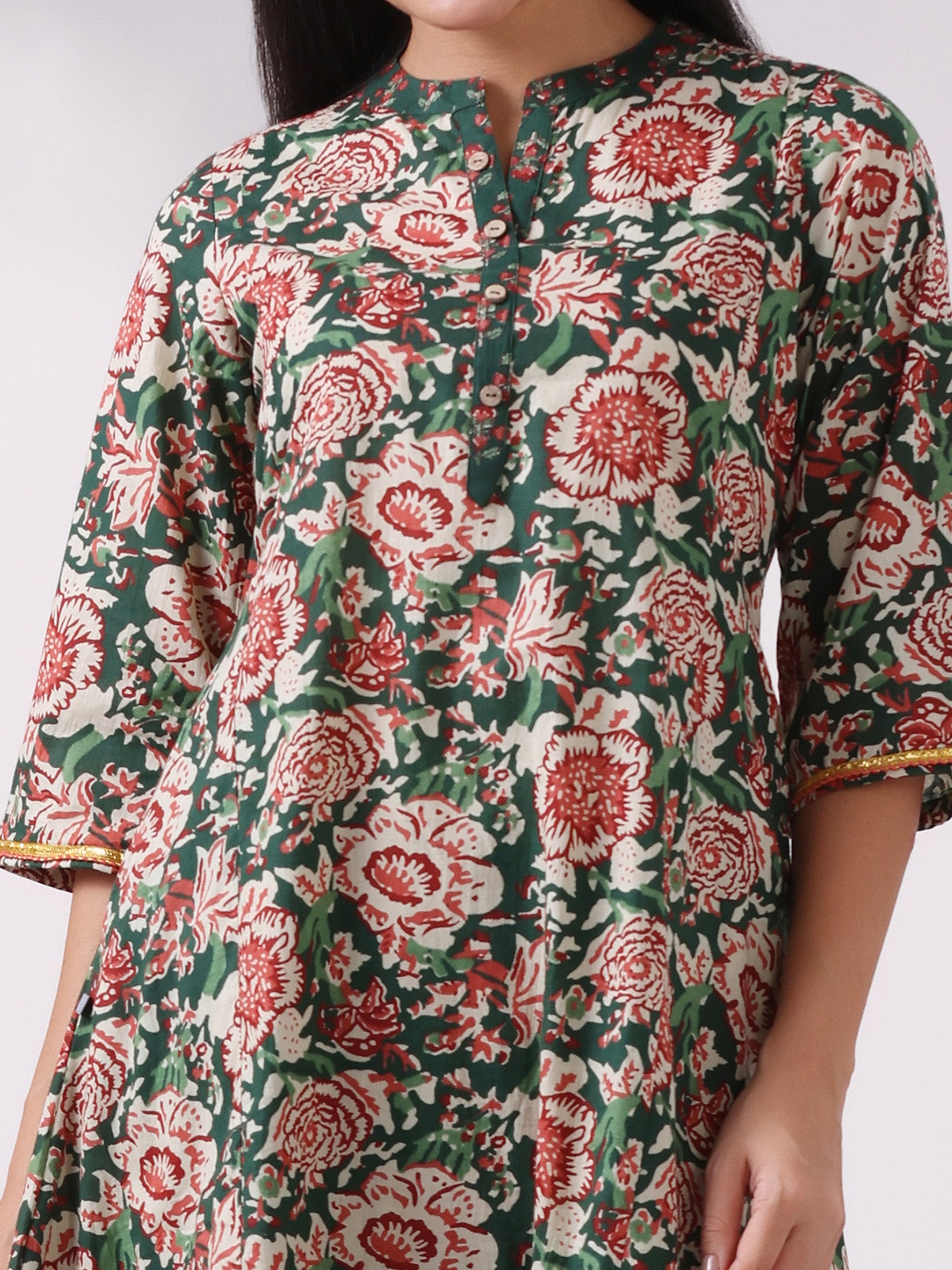 Women Cotton Green Printed Kurta With Comfort Pant
