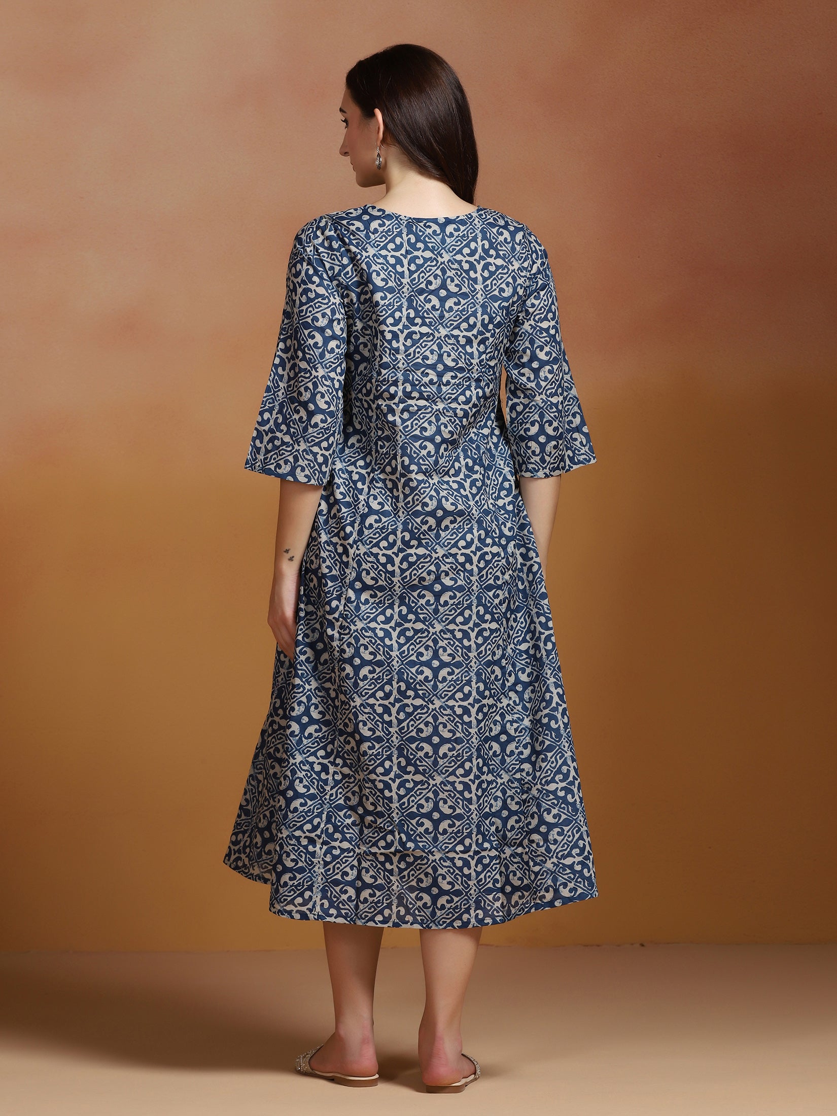 Women Indigo Cotton Printed Dress