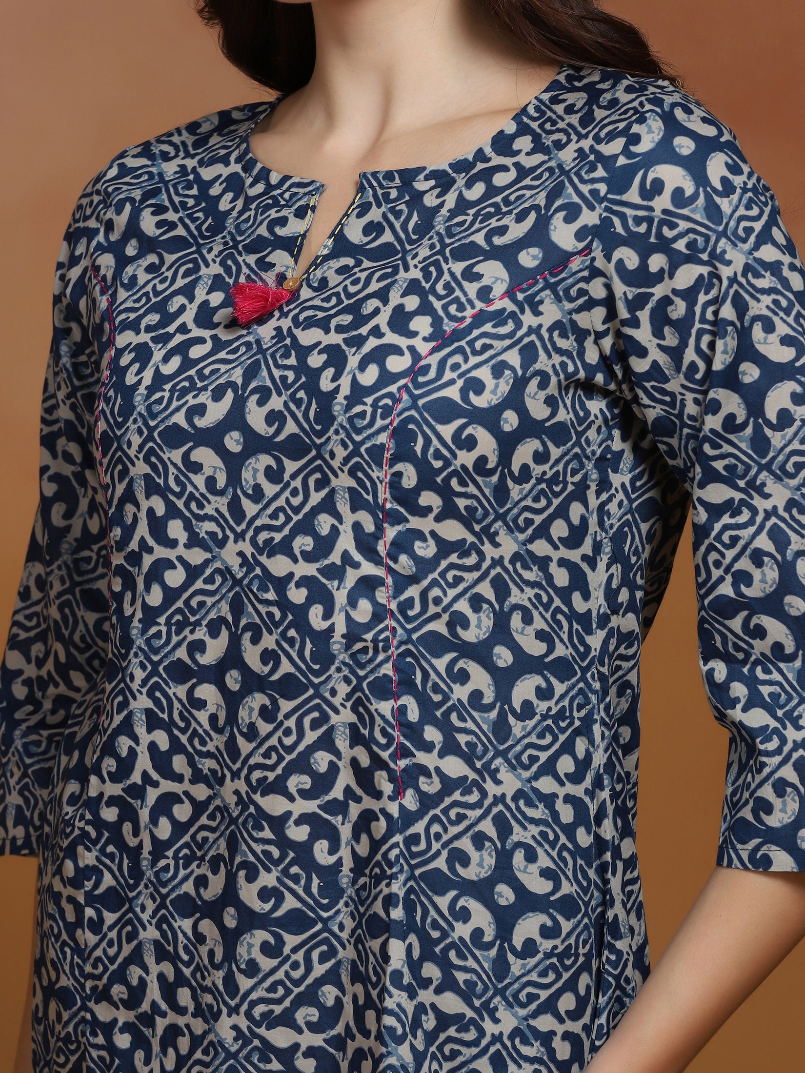 Women Indigo Cotton Printed Dress