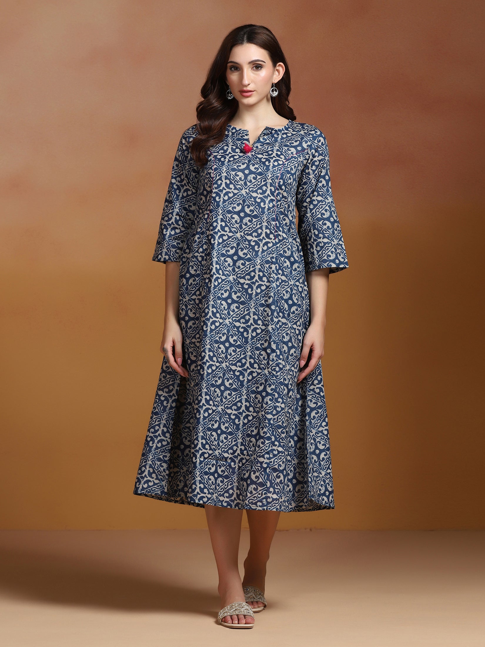 Women Indigo Cotton Printed Dress