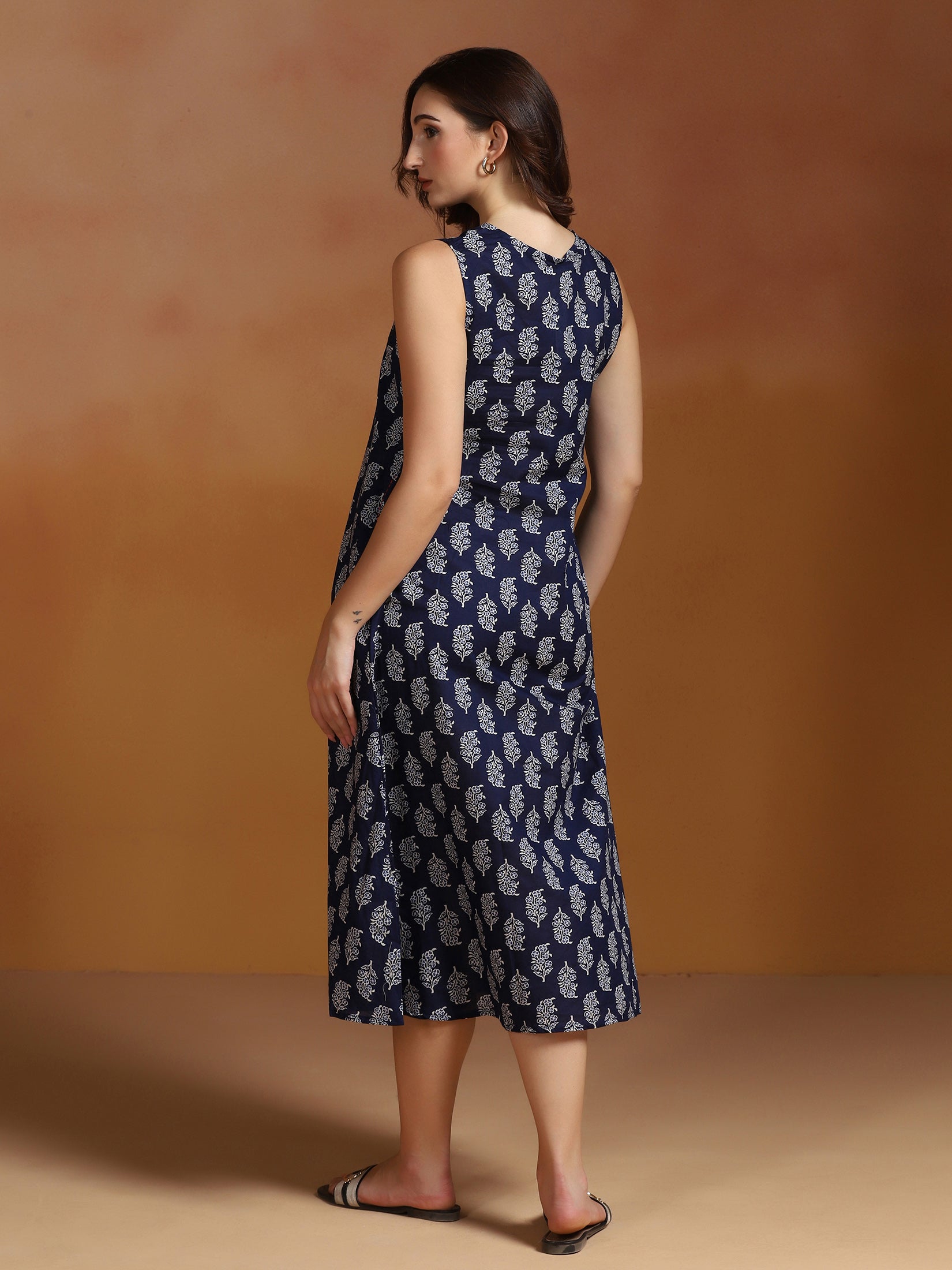 Women Cotton Indigo Printed Dress