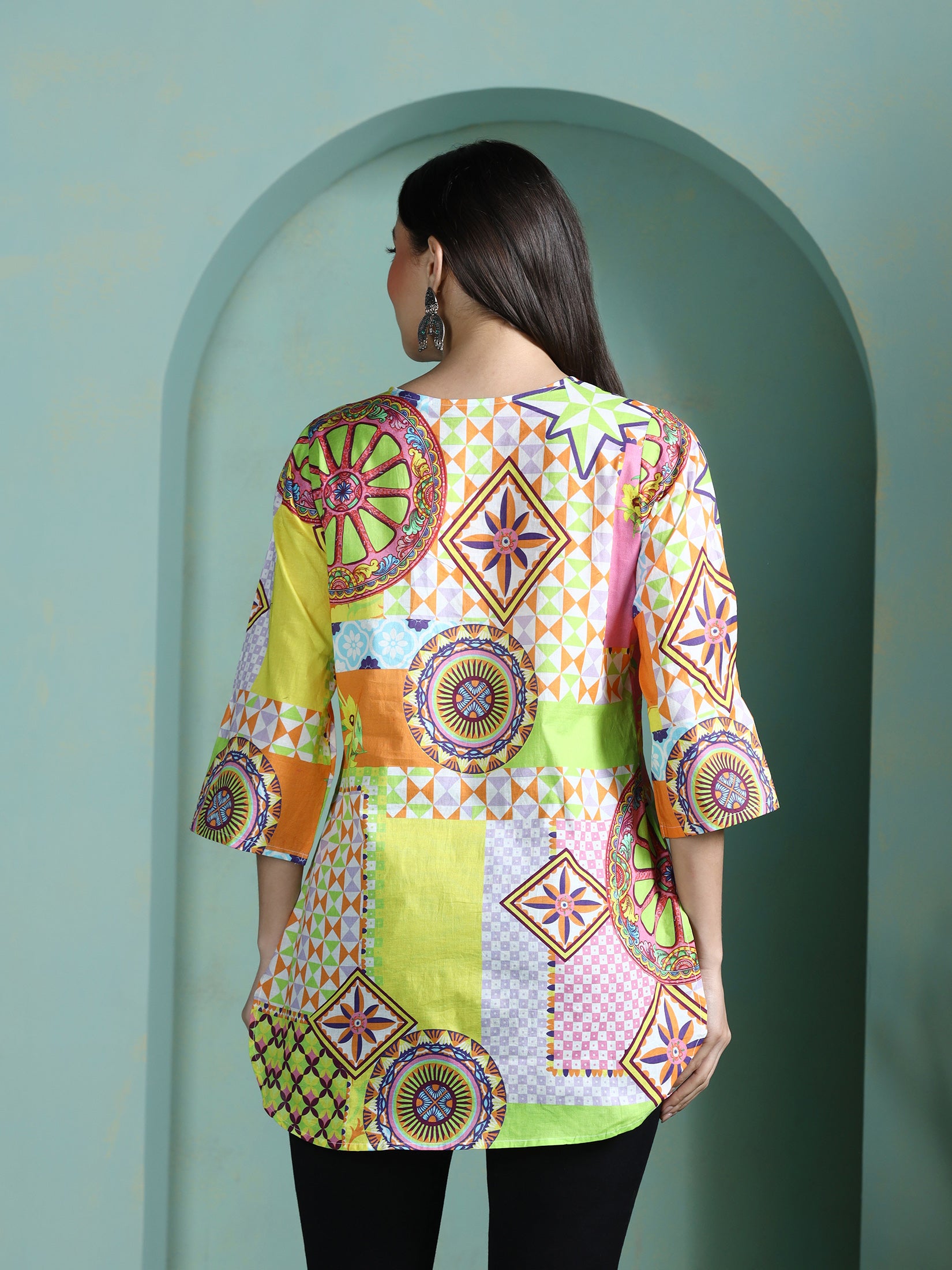 Women Cotton Multicolor Printed Tunic
