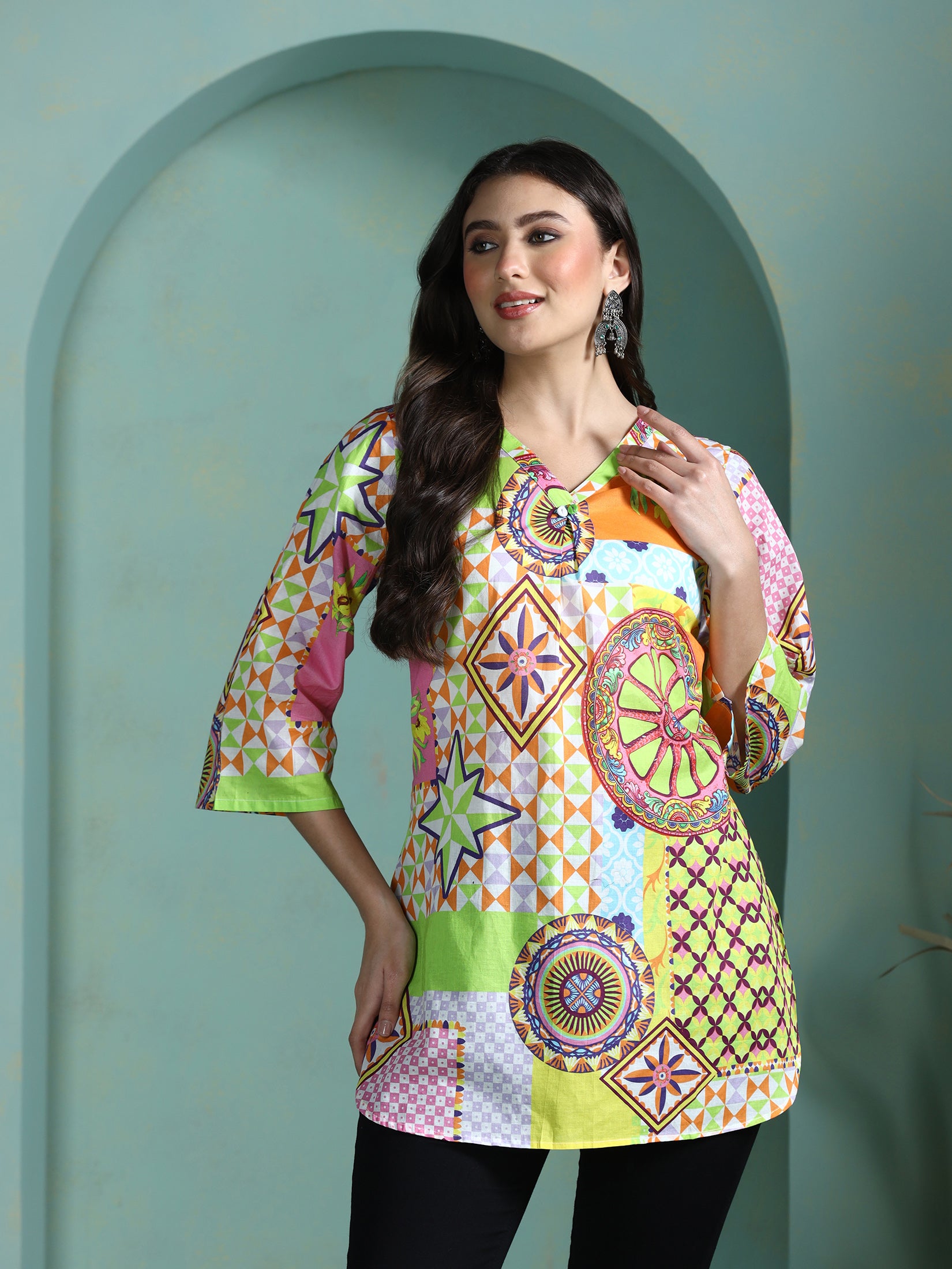 Women Cotton Multicolor Printed Tunic