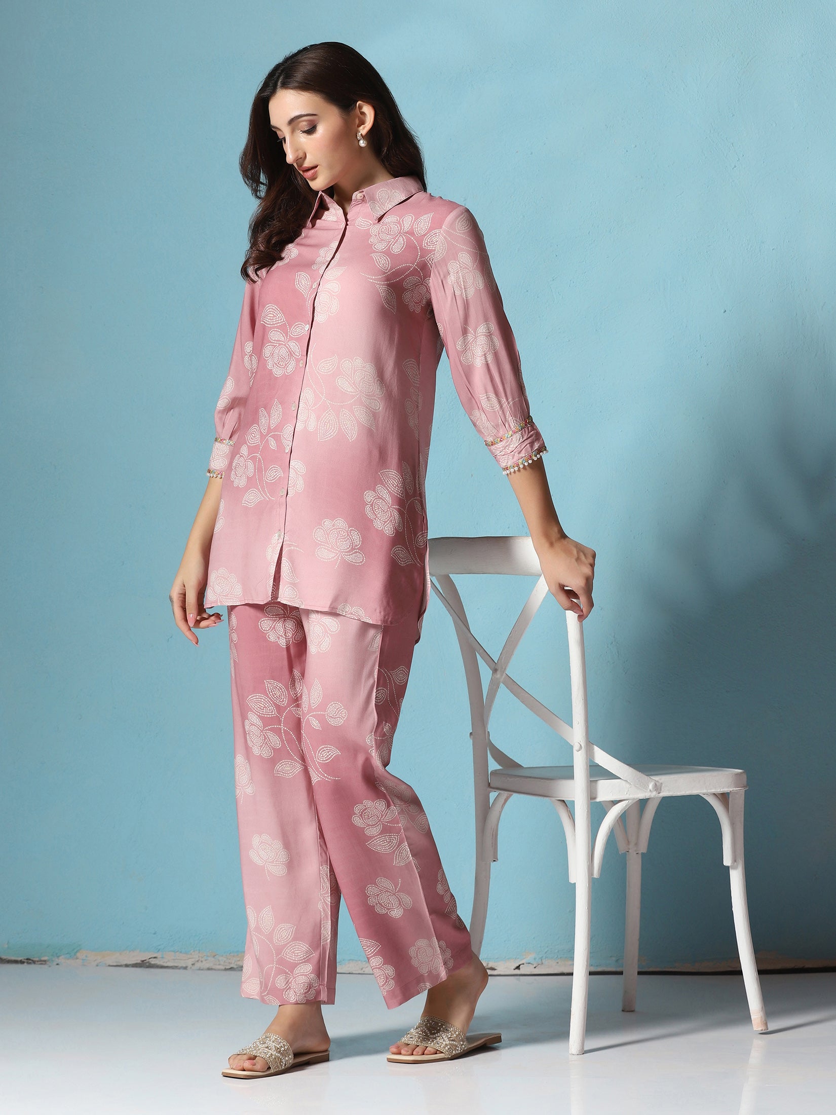 Women Liva Pink Floral Print Co-Ord Set