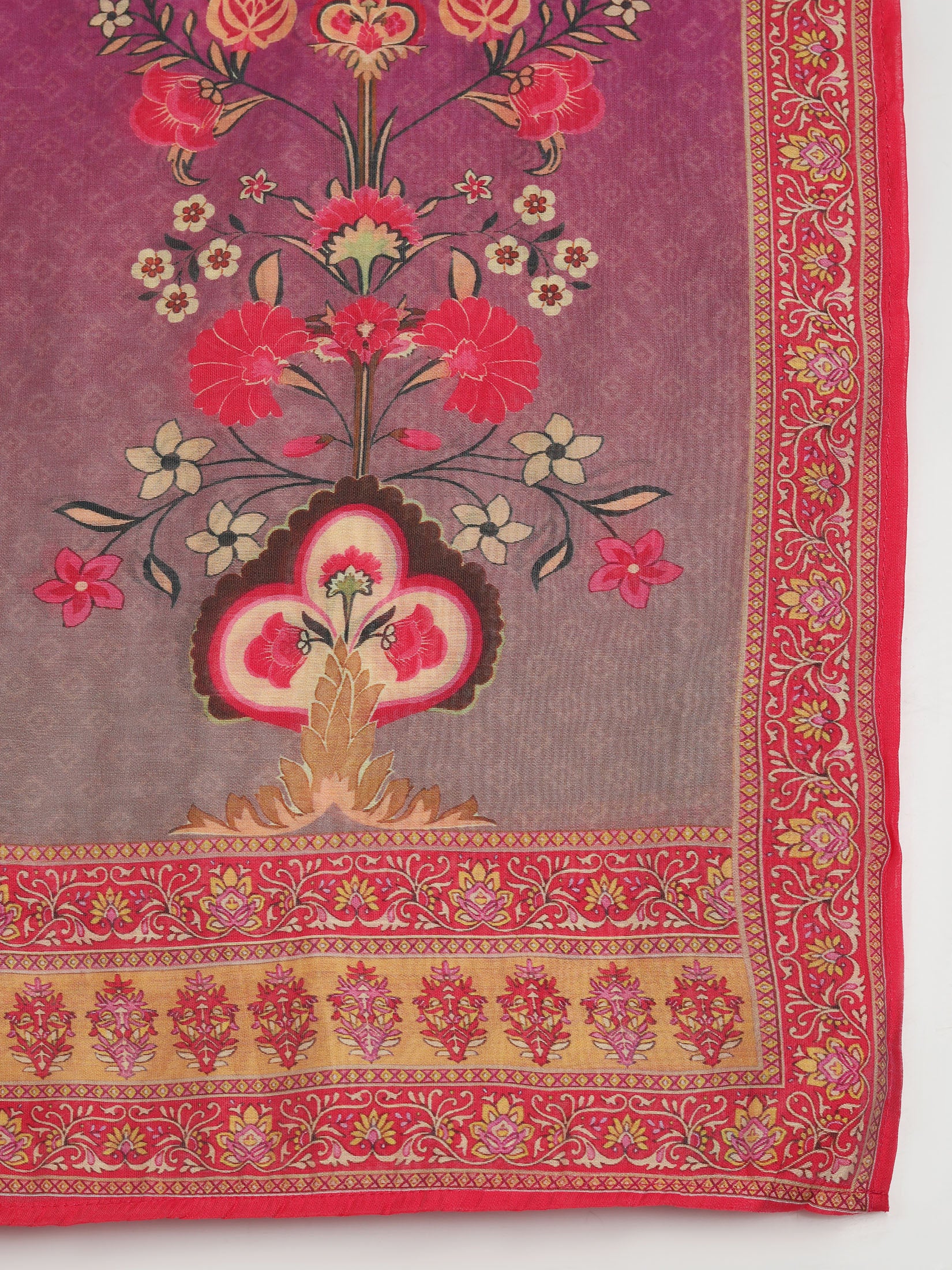 Women Poly Viscose Fuchsia Floral Print Kurta Comfort Pant Dupatta