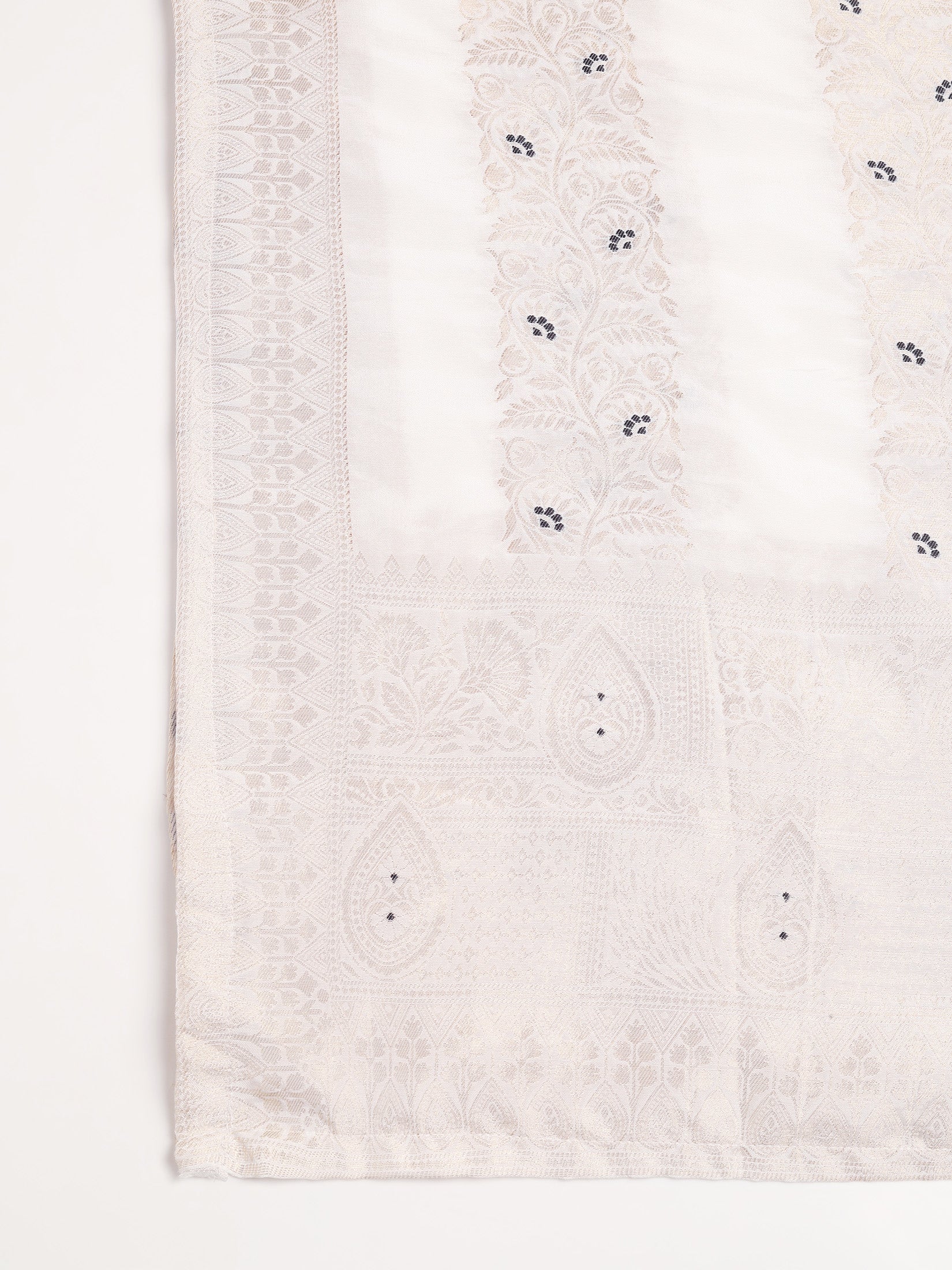 Women Viscose Jacquard Off White and Black Woven Kurta Comfort Pant Dupatta