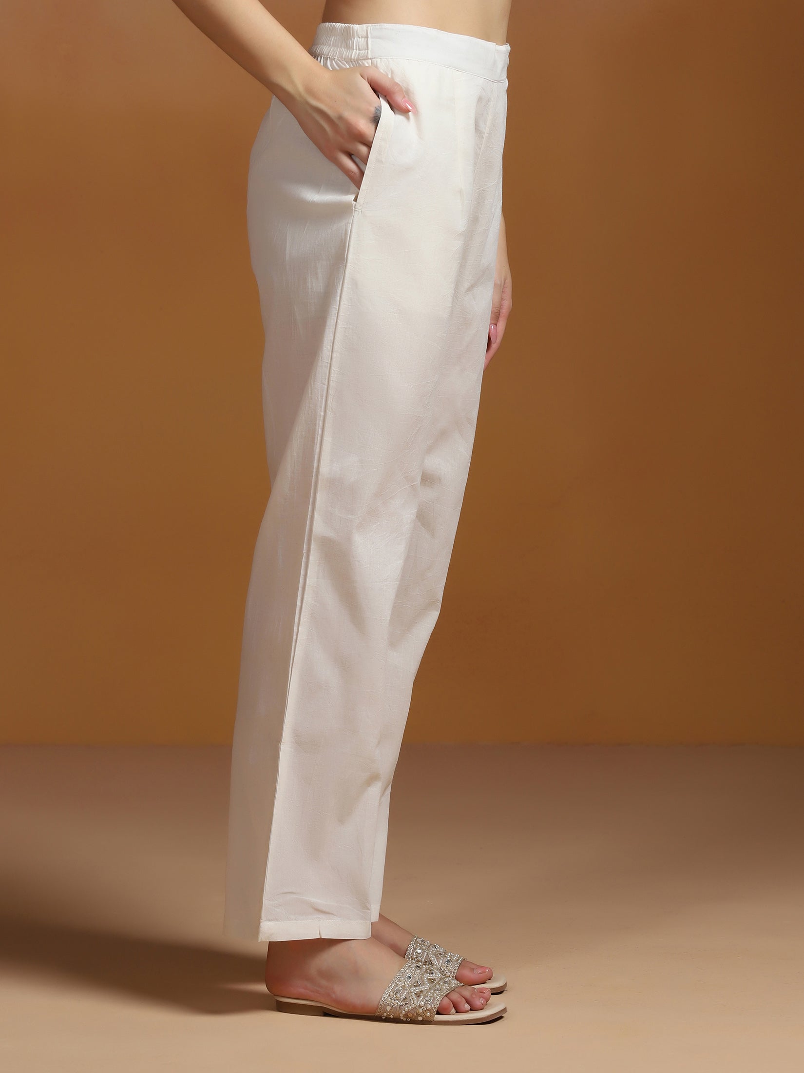 Women Off White  Cotton Jacquard Kurta Comfort Pant Dupatta