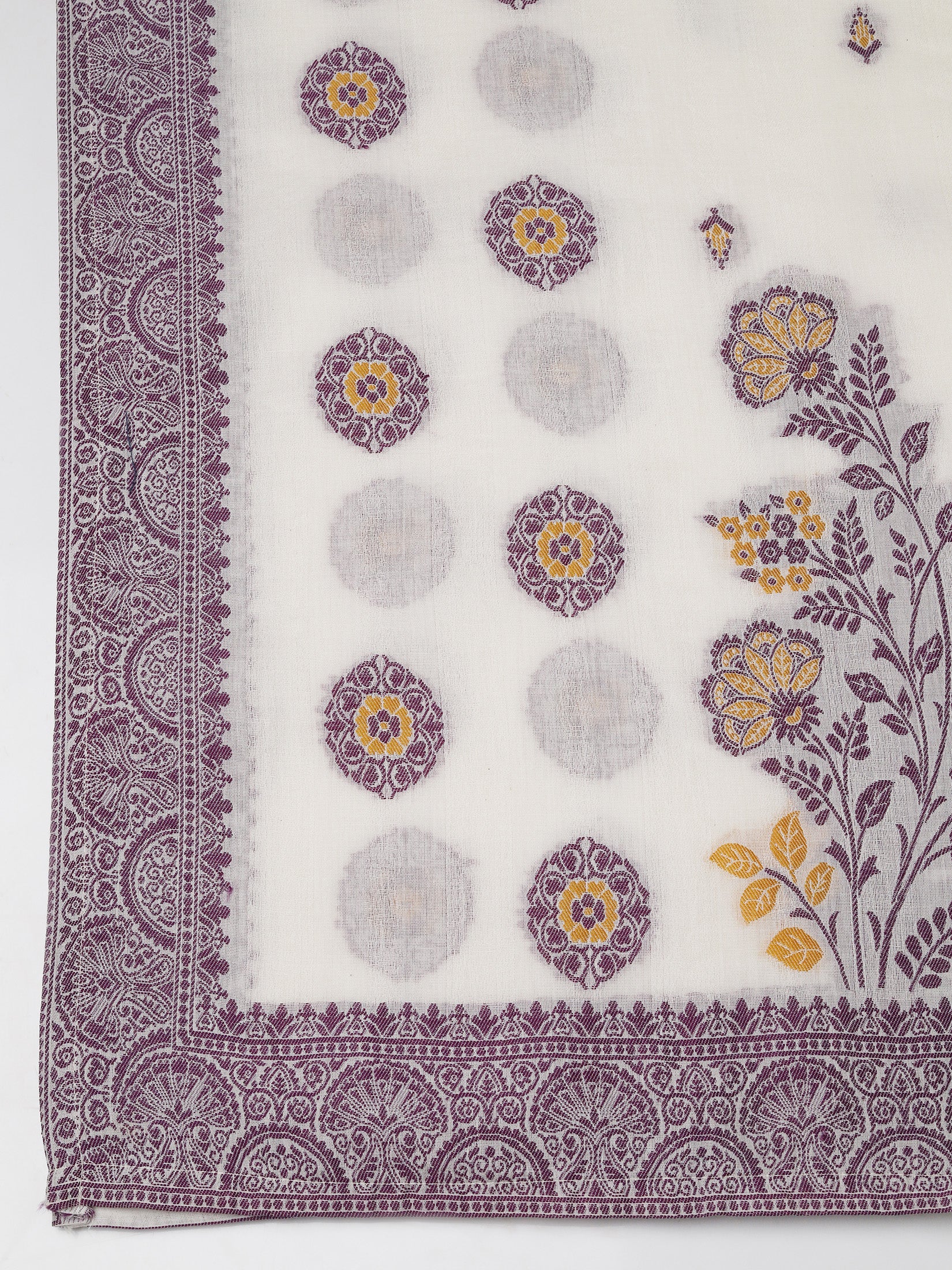 Off White  Cotton Jacquard Kurta Comfort Pant Dupatta