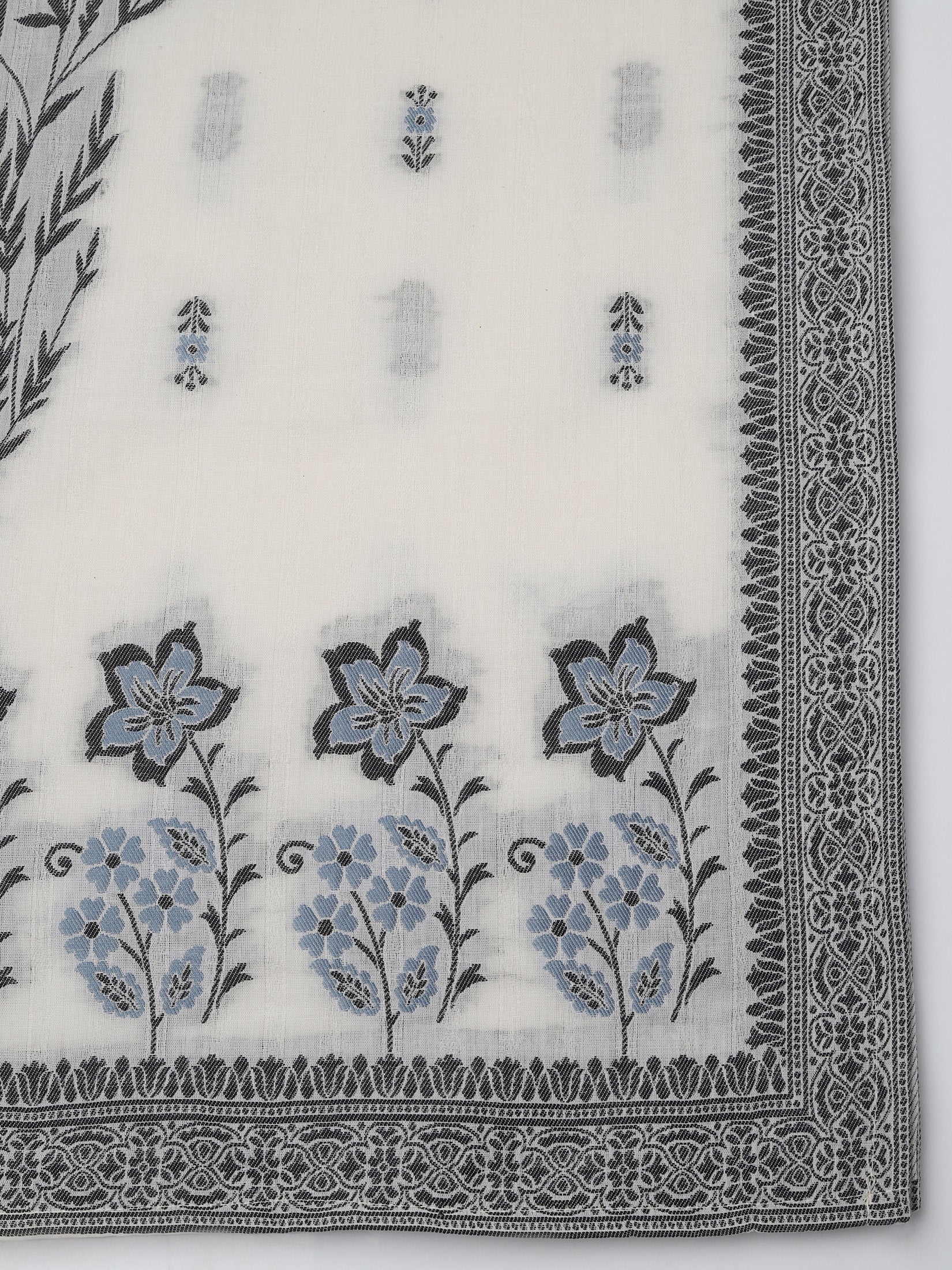 Women Cotton Off White Jacquard Kurta Comfort Pant Dupatta