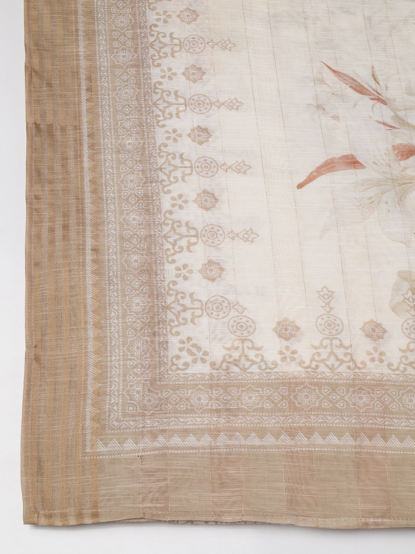 Women Poly Viscose Linen Off White Embroidered Kurta Comfort Pant Dupatta