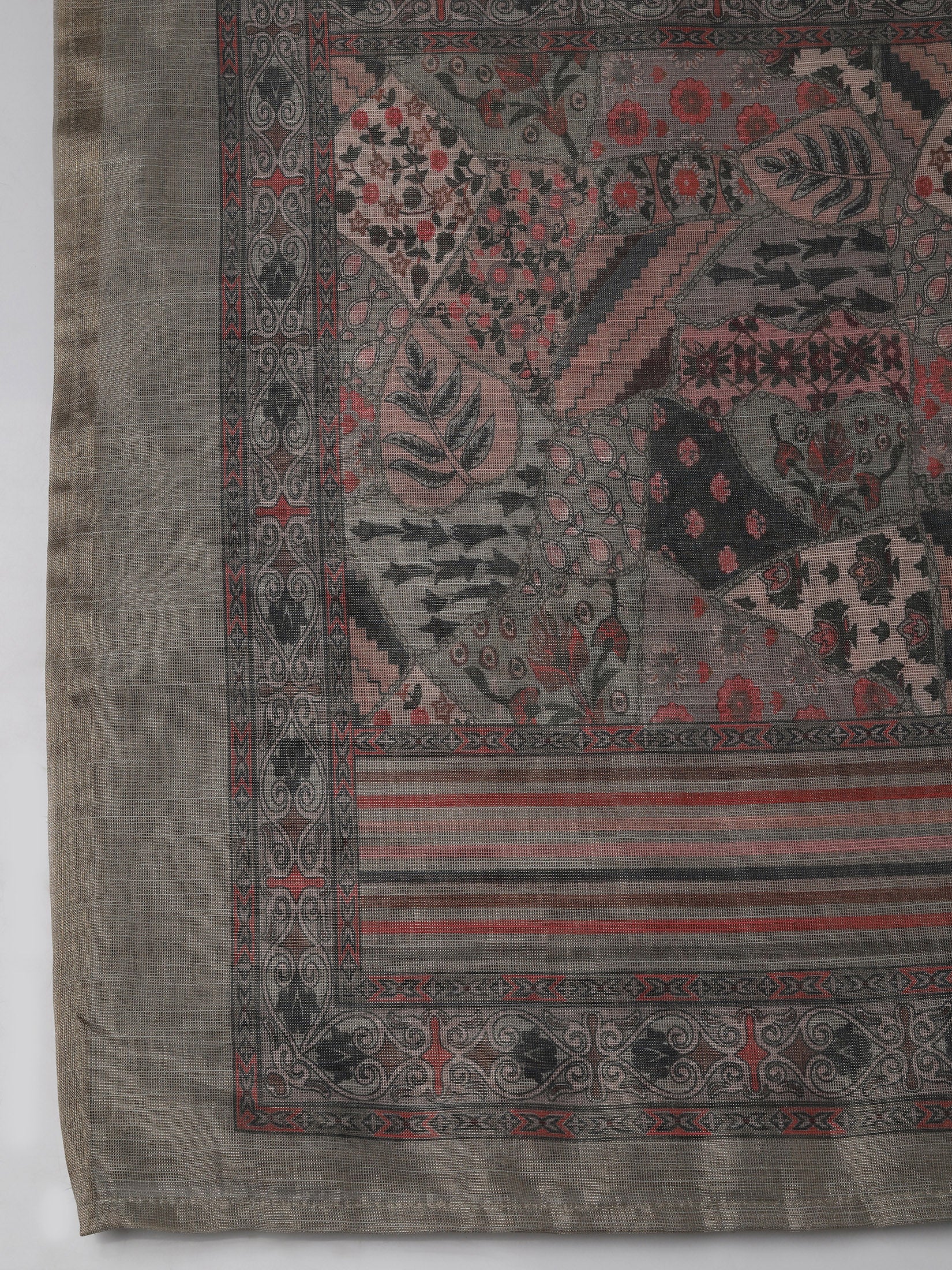 Women Linen Olive Embroidered Kurta Comfort Pant Dupatta