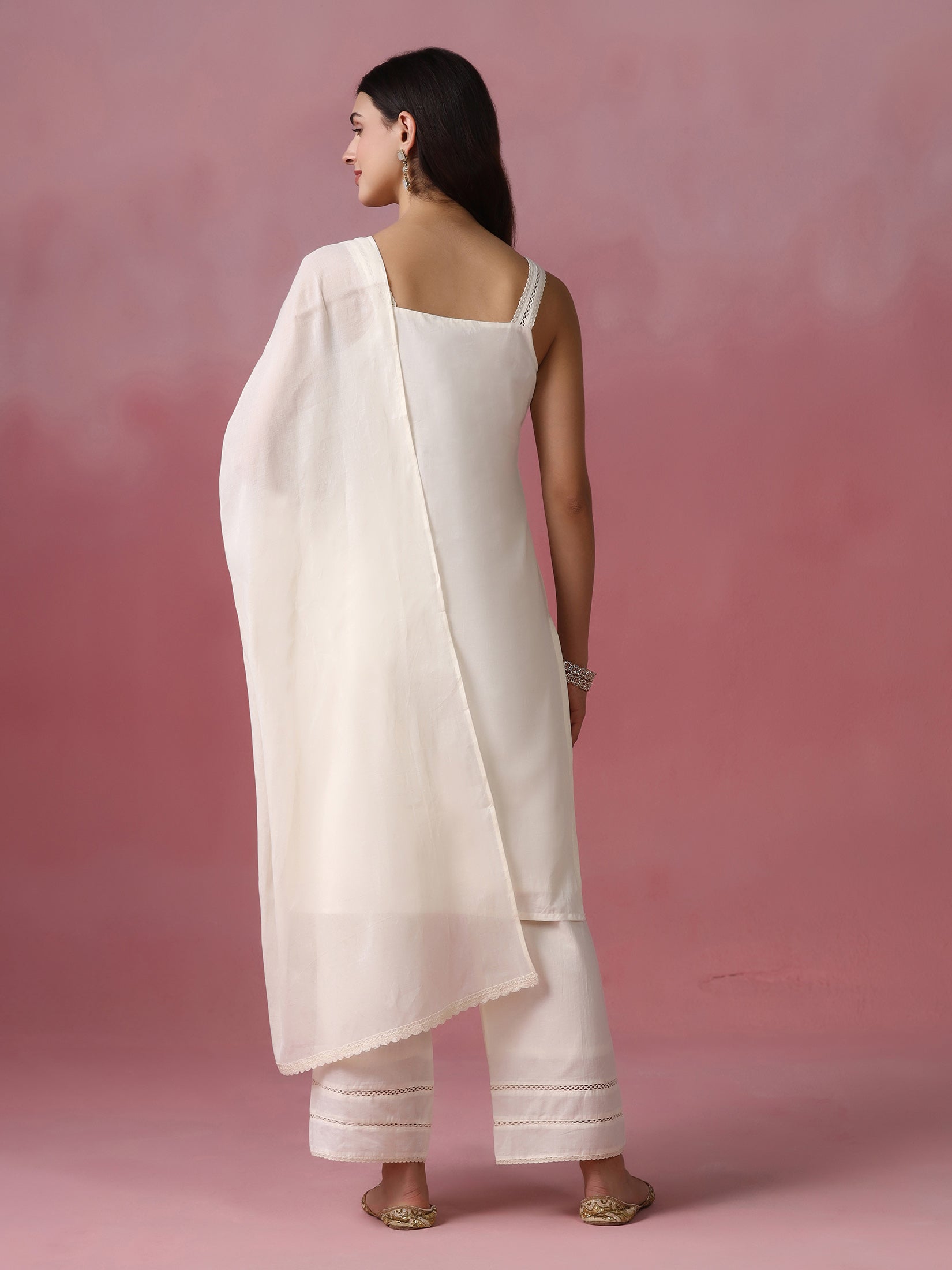 Women Cotton Off White Embroidered Kurta Comfort Pant With Dupatta