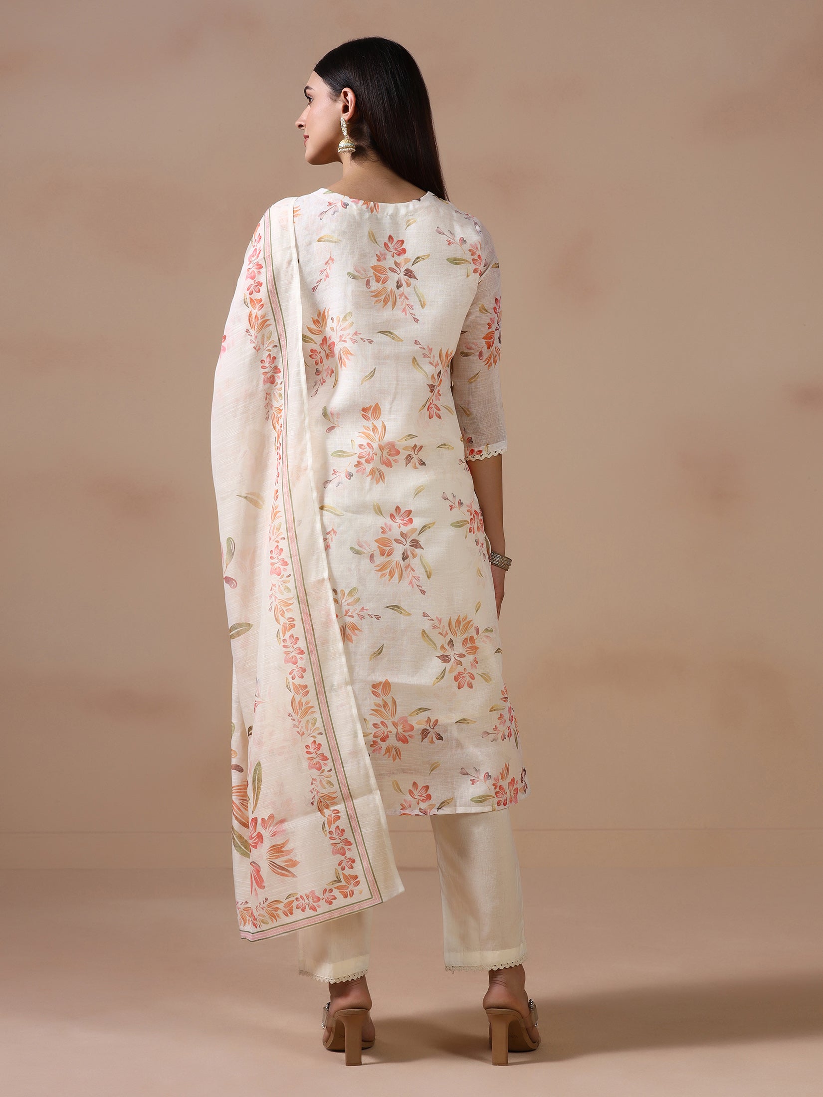 Women Poly Viscose Off White Embroidered Kurta Trouser Dupatta