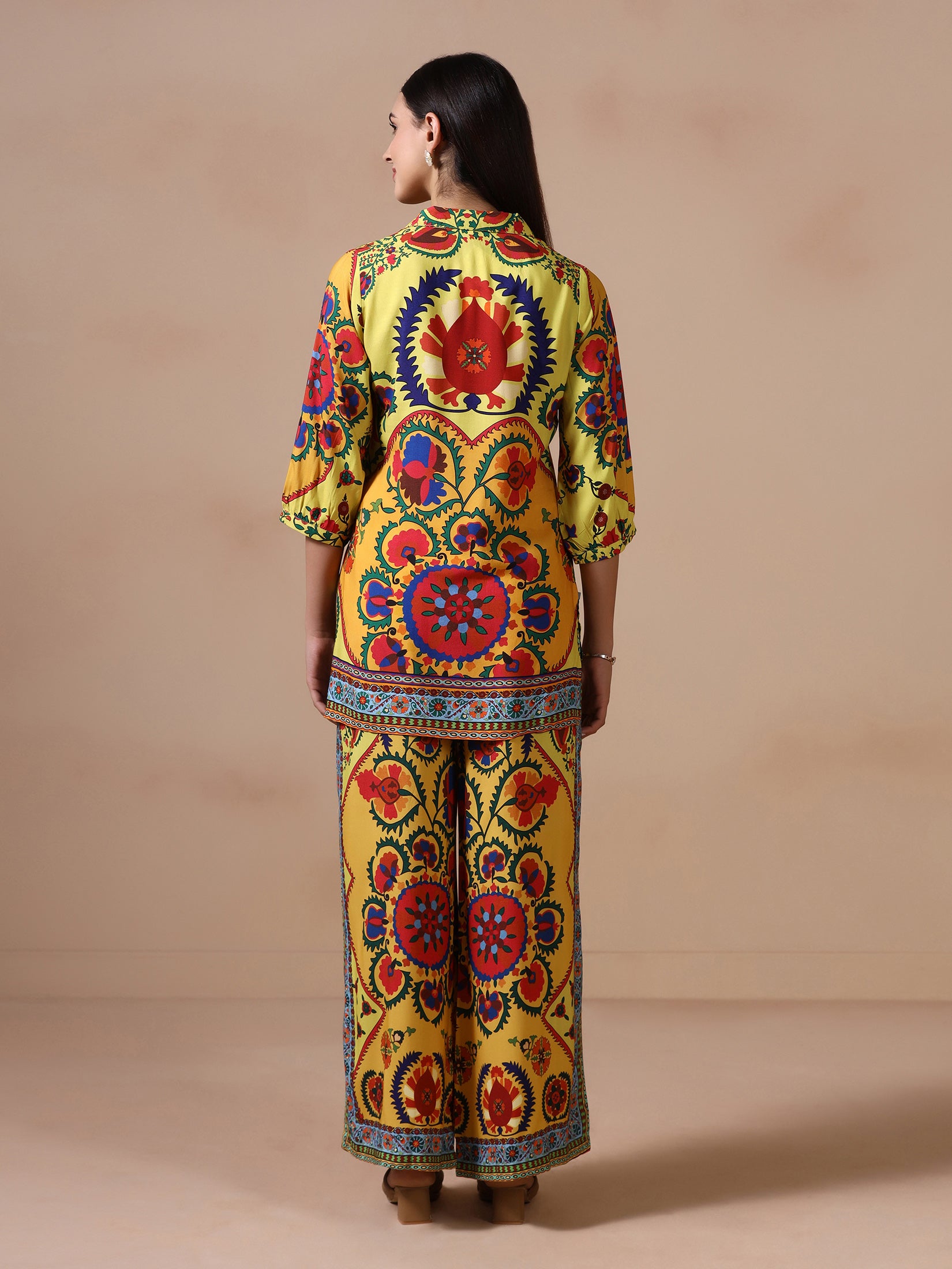 Women Liva Yellow Printed Co Ord Set