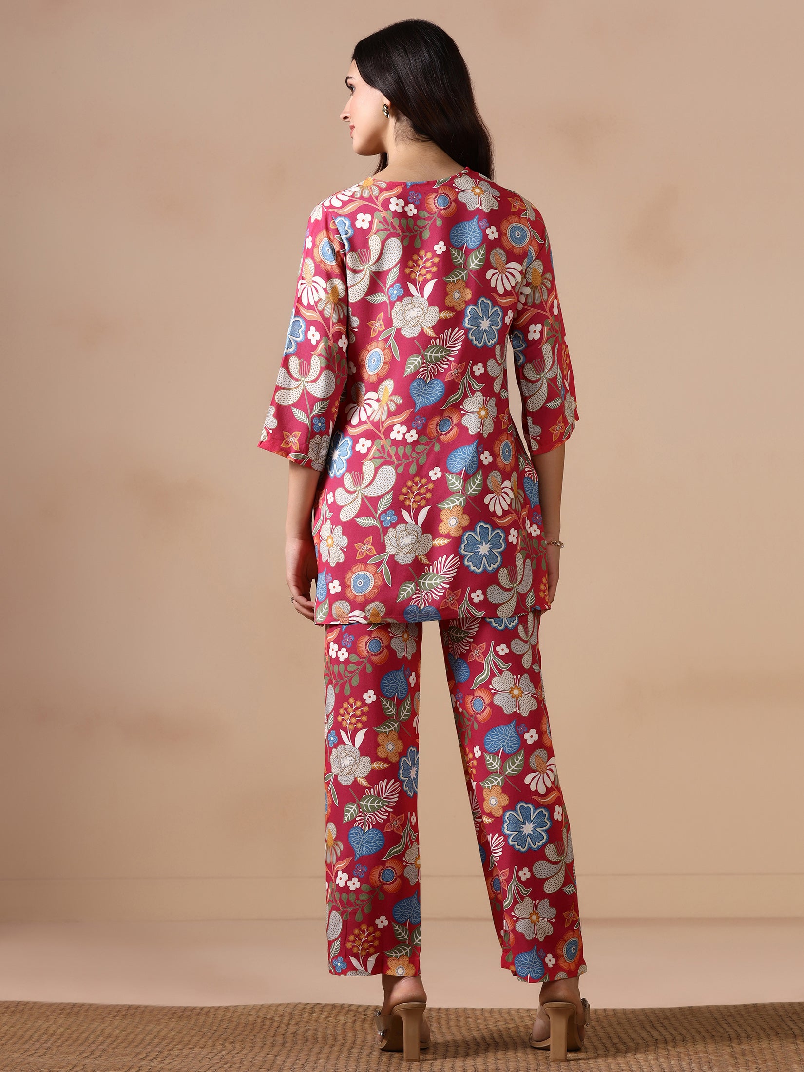 Women Liva Pink Floral Print Co Ord Set