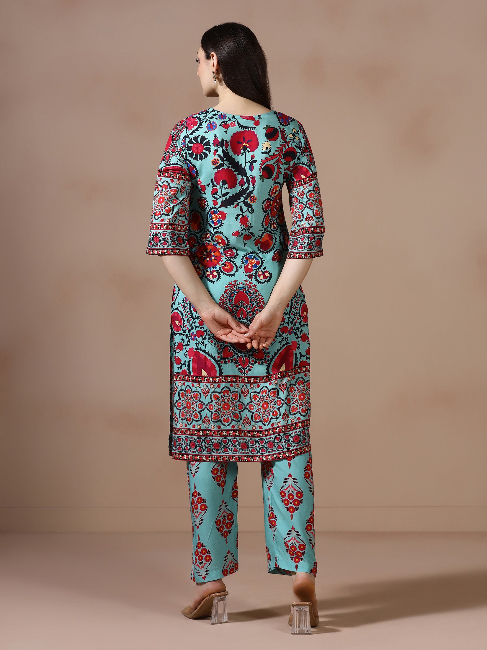 Women Liva Green Printed Kurta With Comfort Pant