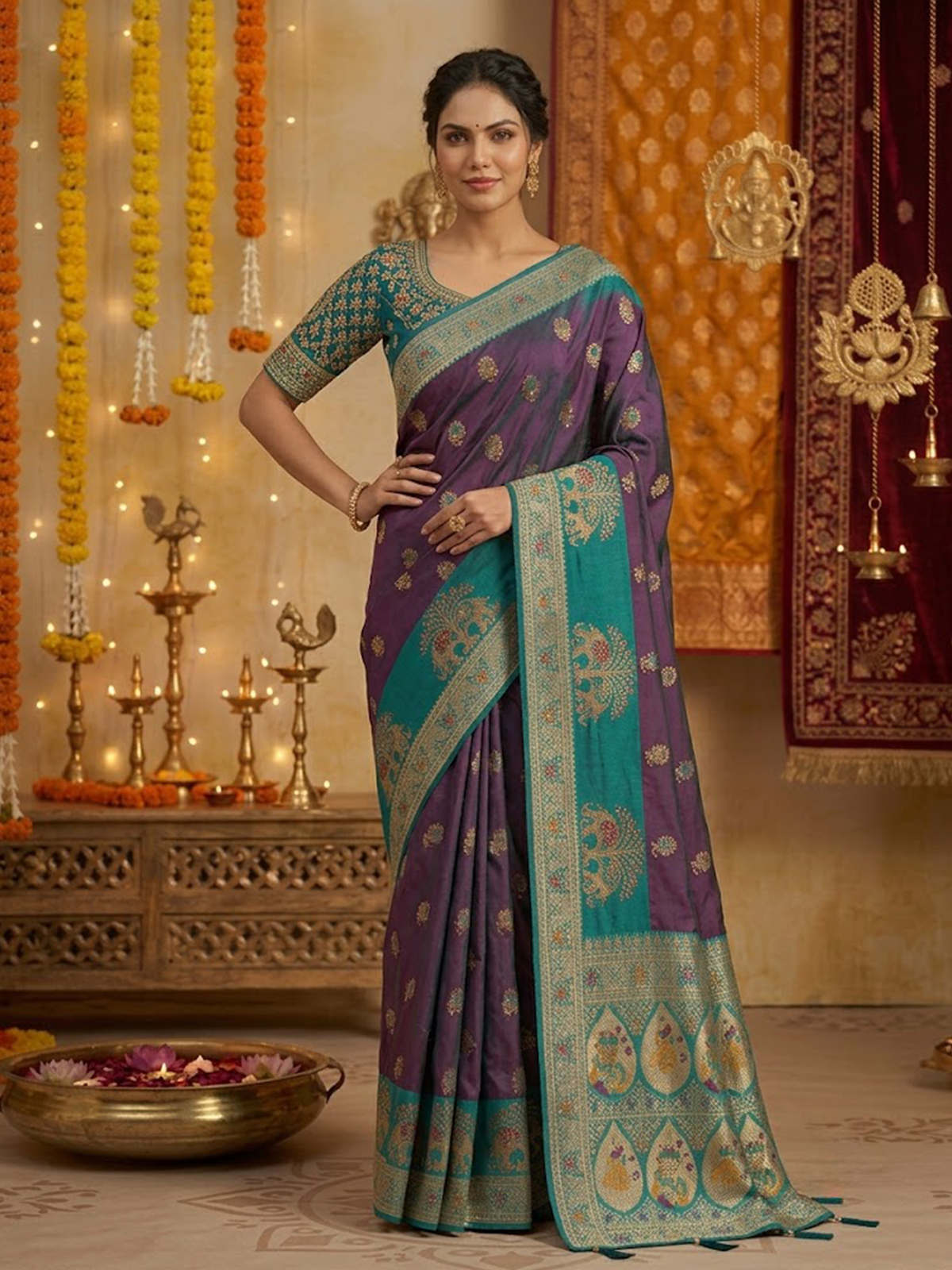 Women Green Viscose Saree With Stitch Blouse