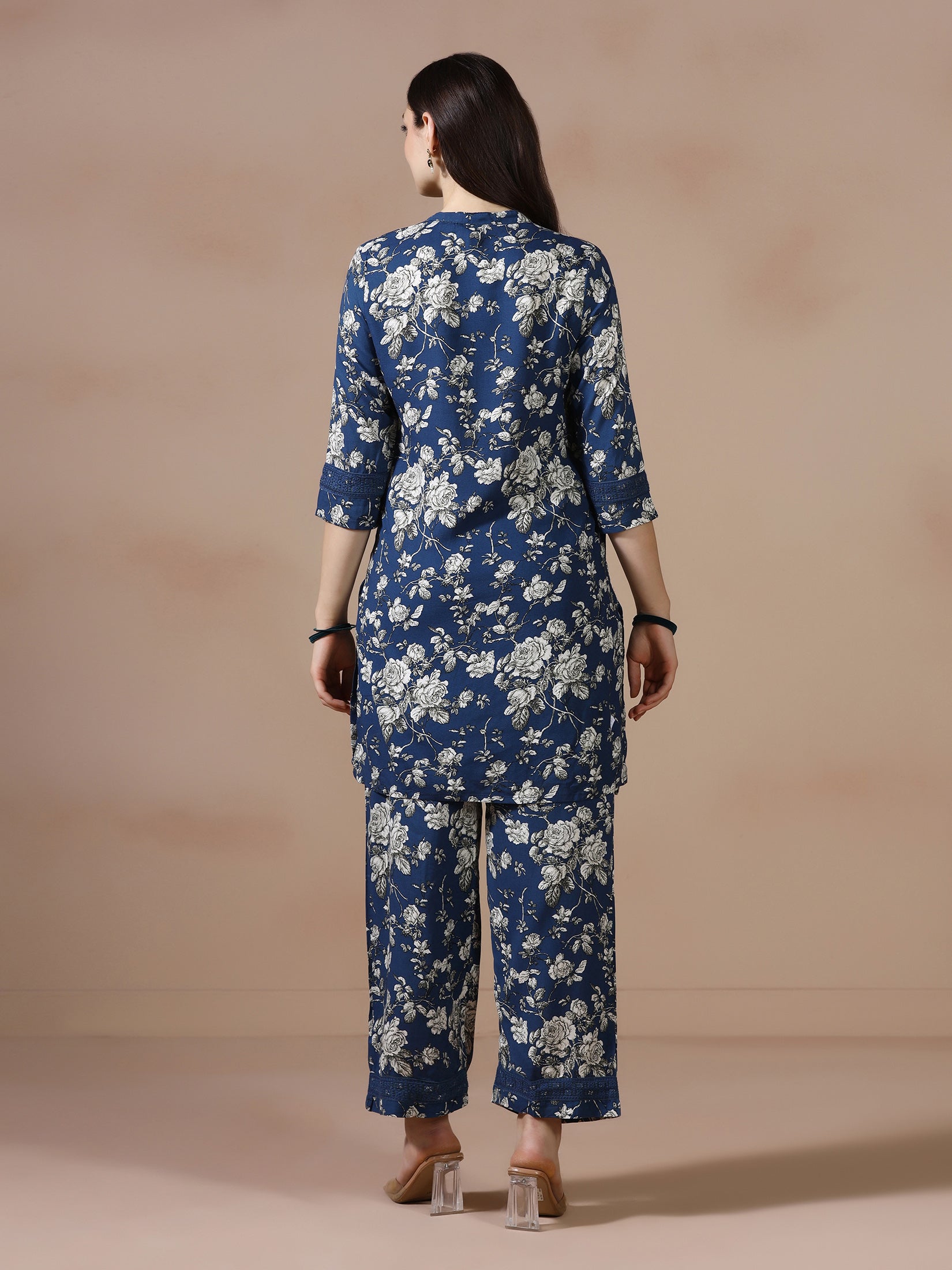 Women Liva Indigo Printed Co Ord Set
