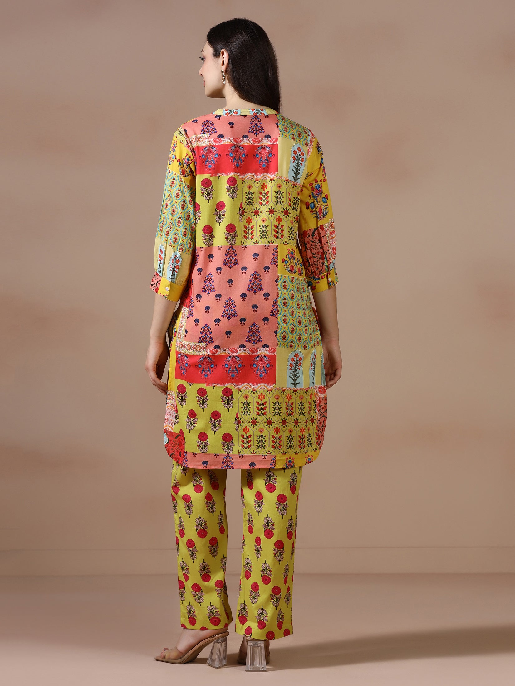 Women Cotton Mustard Printed Kurta With Comfort Pant