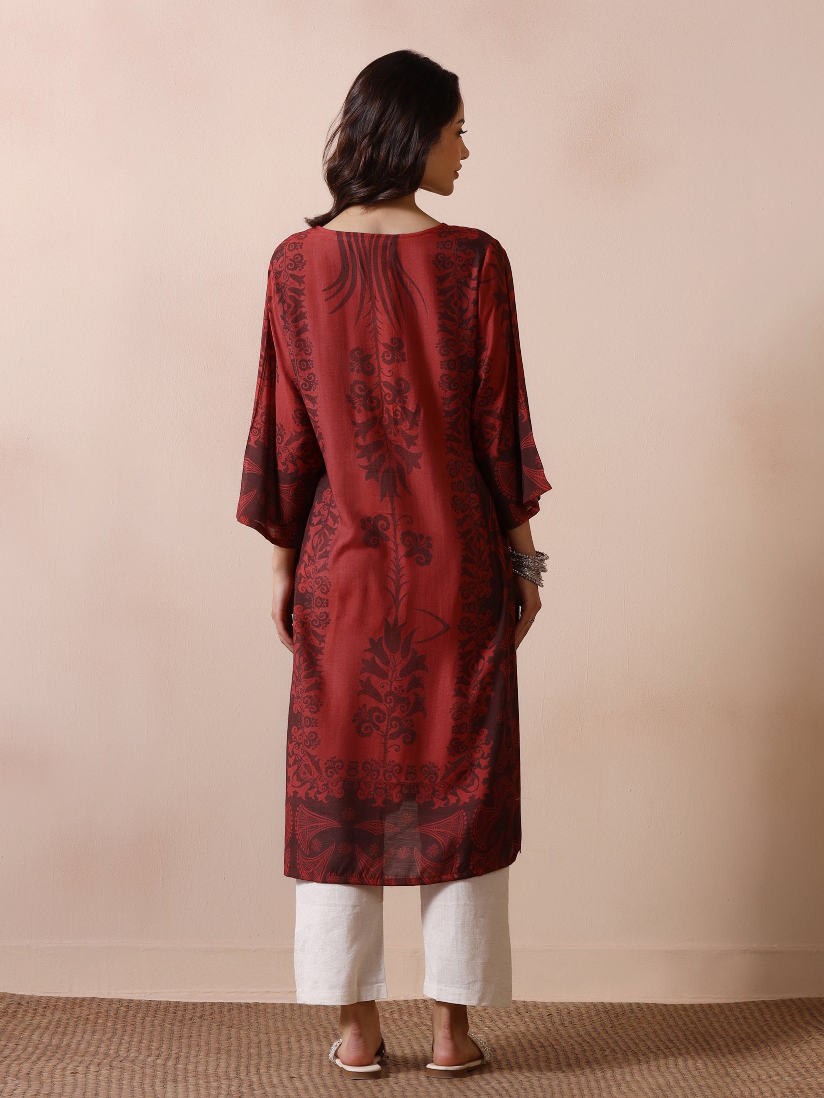 Women Chanderi Rust Printed Kurta