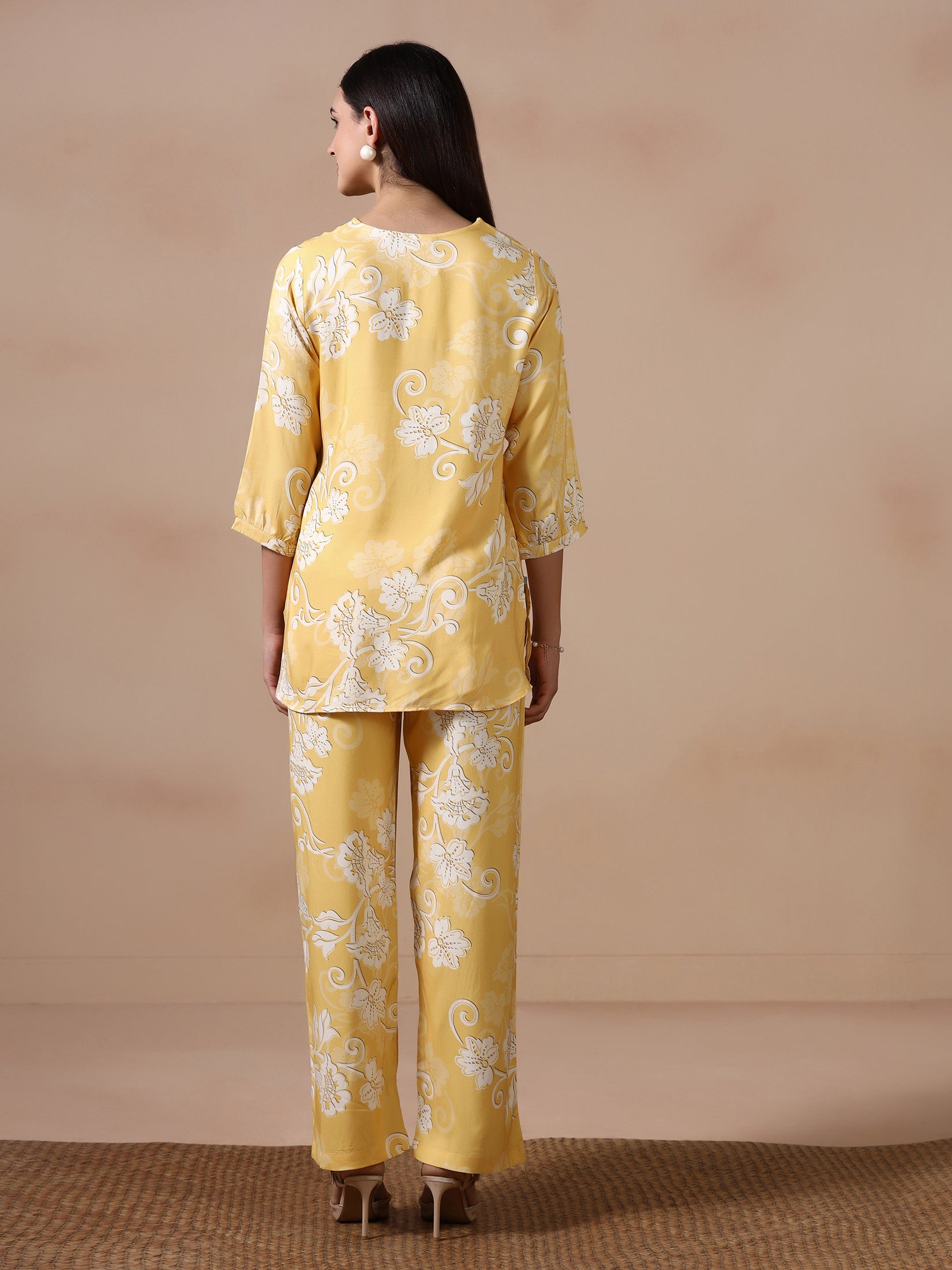 Women Liva Yellow Floral Print Co Ord Set