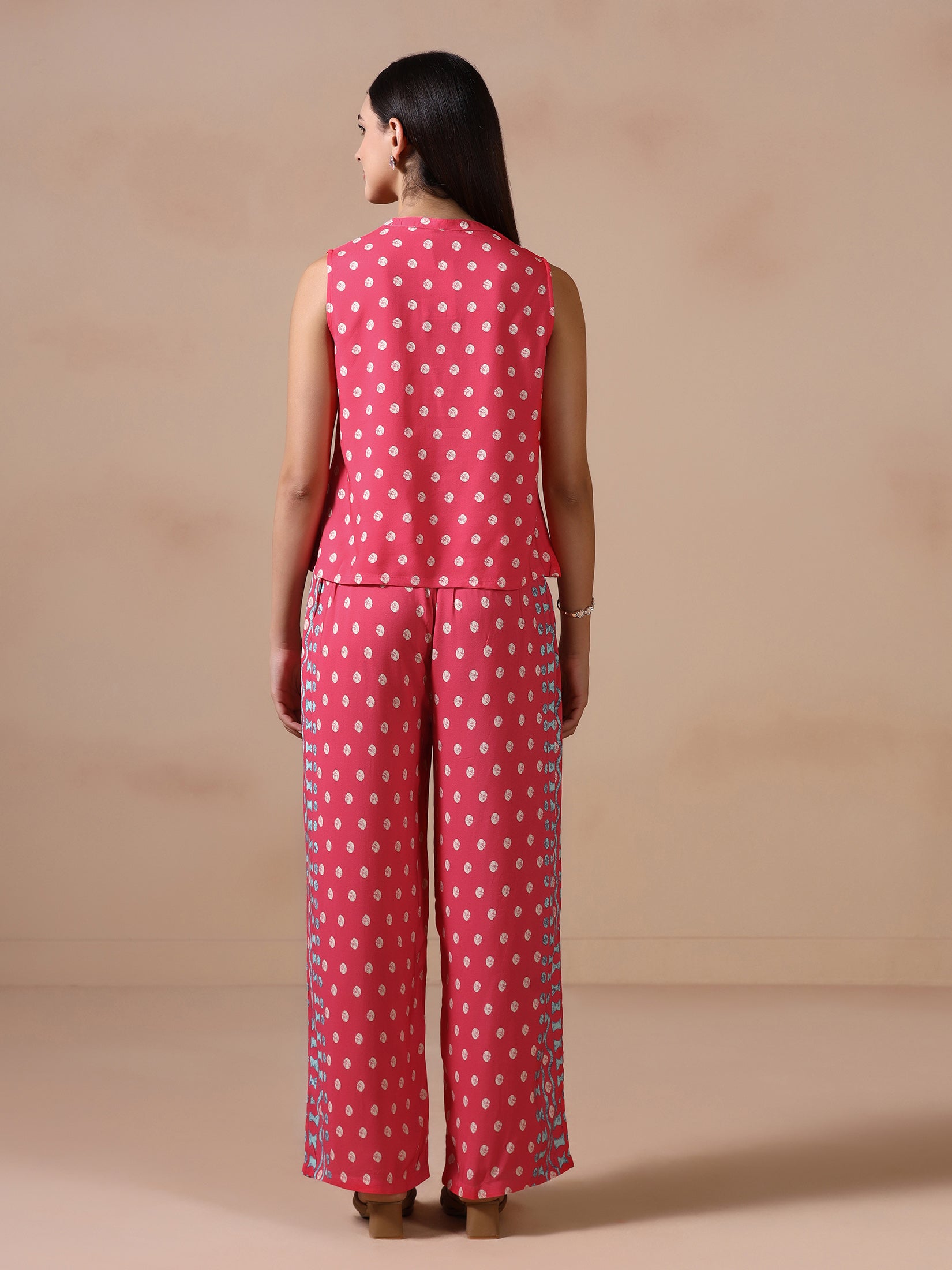 Women Liva Pink Printed Co Ord Set