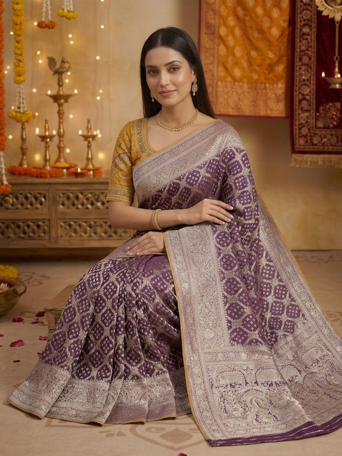 Women Yellow Viscose Saree With Stitch Blouse