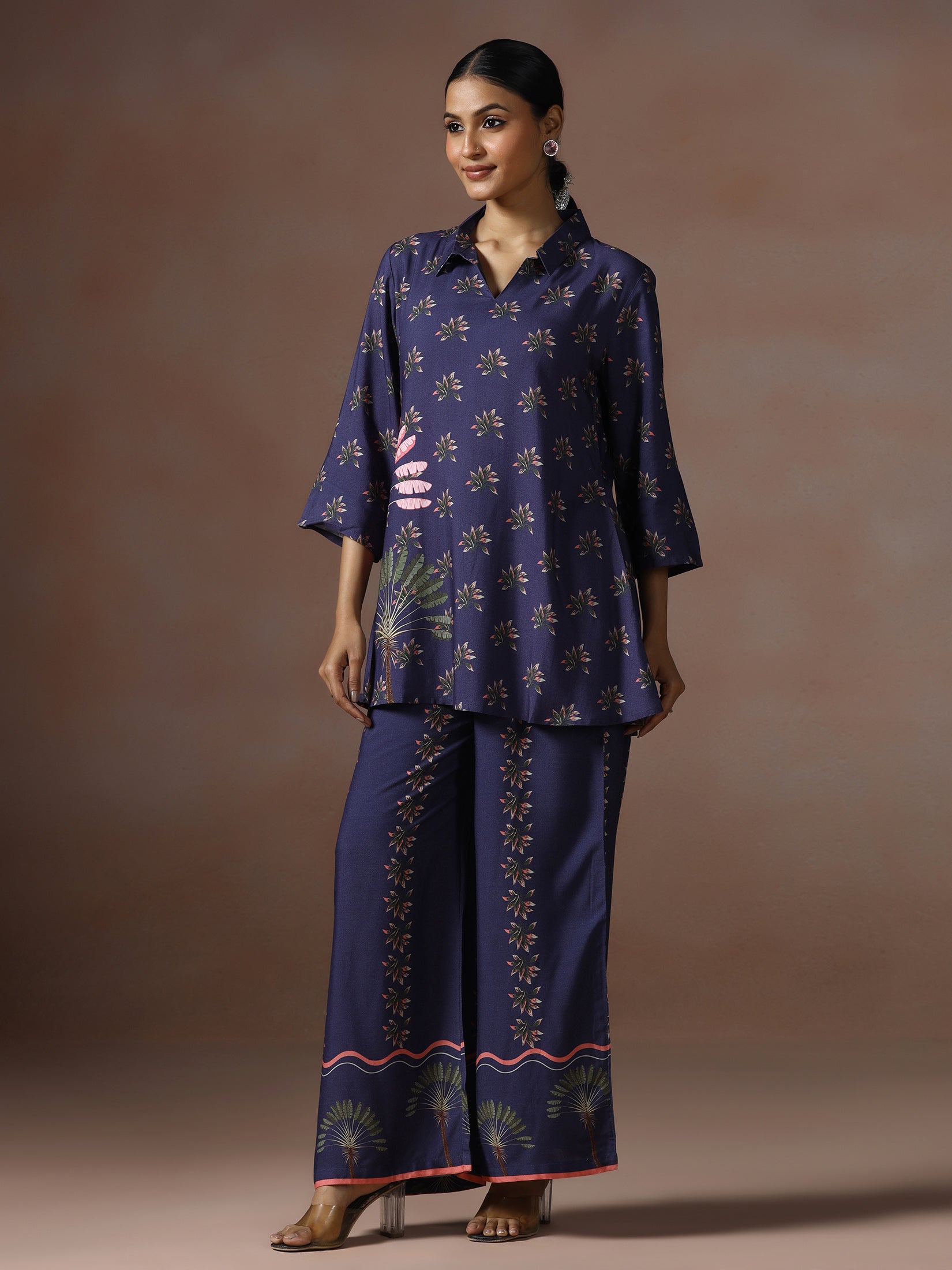 Women Liva Blue Floral Print Co Ord Set