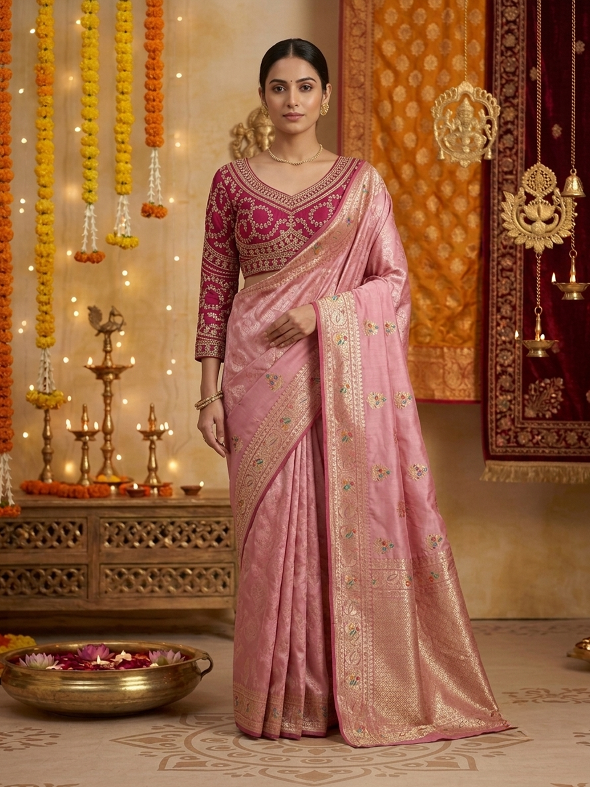 Women Onion Pink Viscose Saree With Stitch Blouse