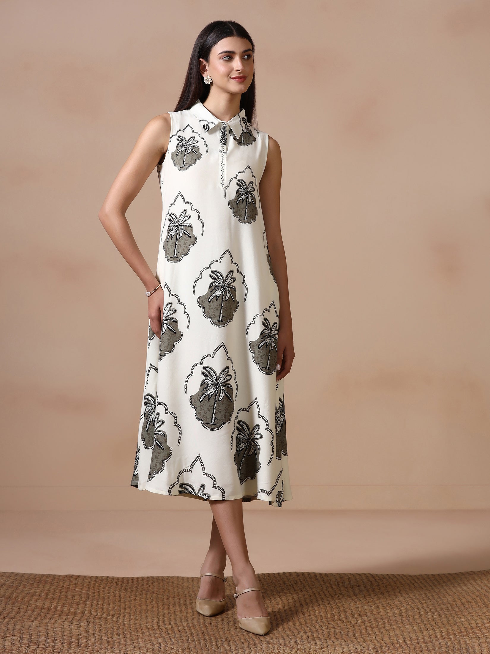 Women Liva Off White Printed Dress
