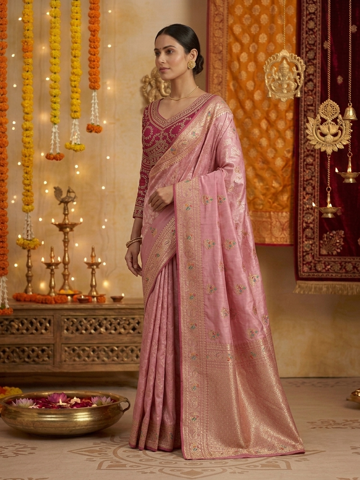 Women Onion Pink Viscose Saree With Stitch Blouse