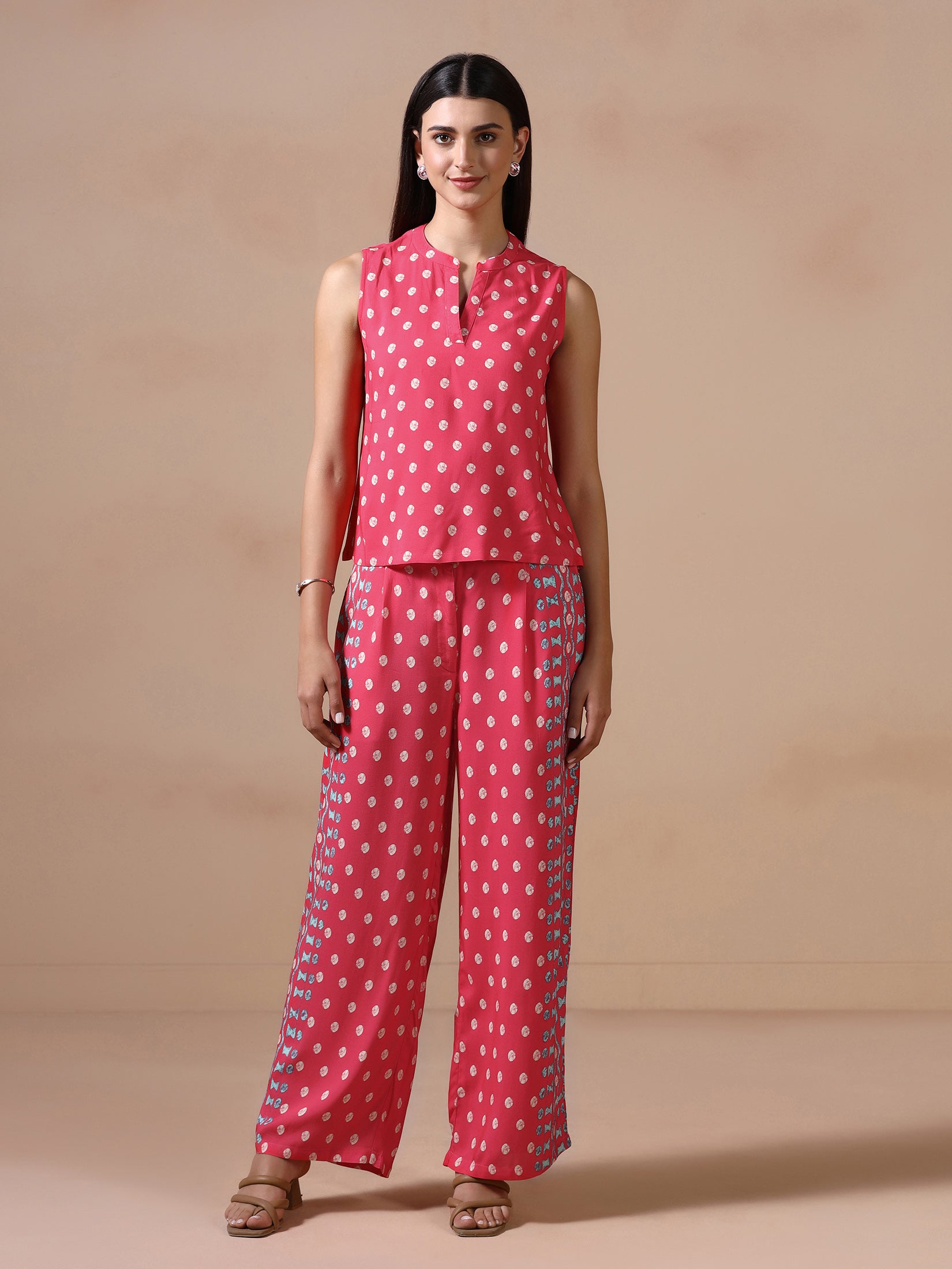 Women Liva Pink Printed Co Ord Set