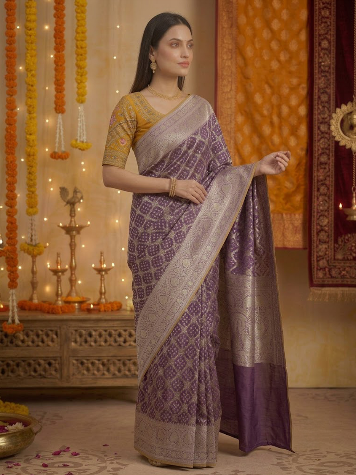 Women Yellow Viscose Saree With Stitch Blouse