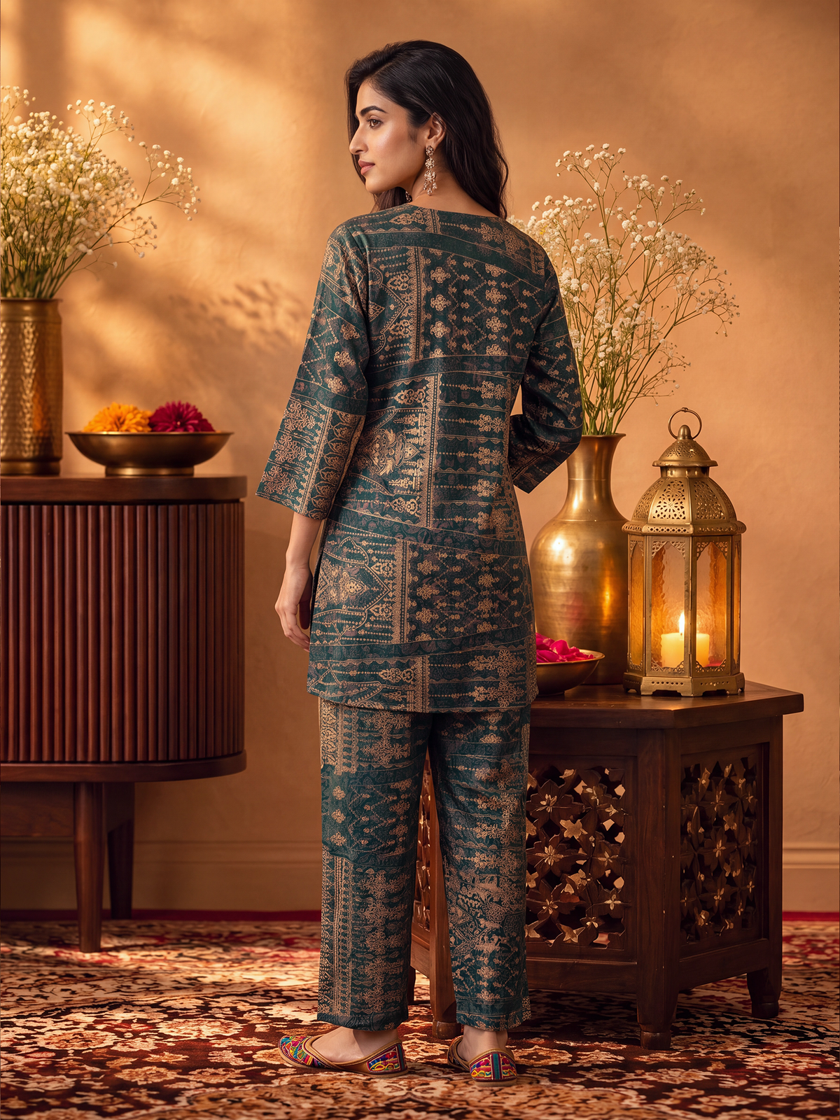 Women Green Multi Rayon Block Print Co-Ord Set